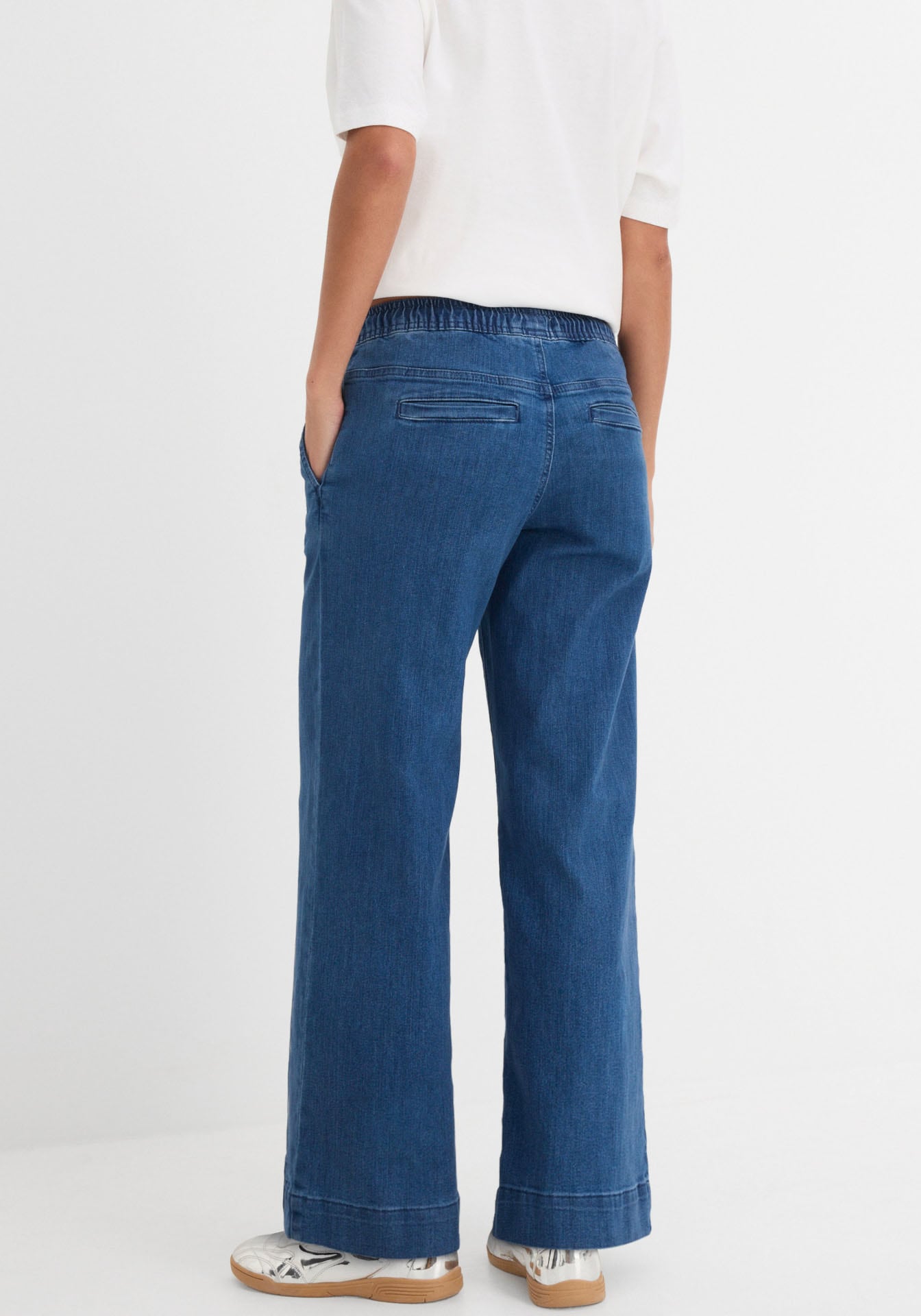 bonprix »Wide Leg Jeans Mid Waist, Stretch« Loose Fit Passform, mit elastischem Bund und Tunnelzug