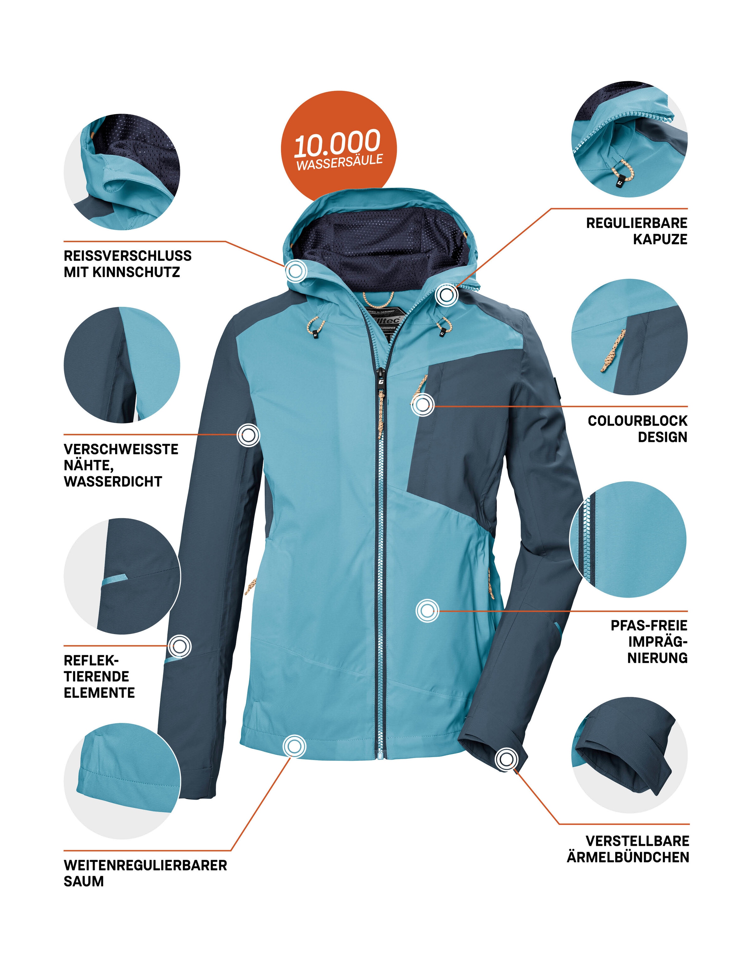 Killtec Outdoorjacke »KOS 83 WMN JCKT«, Damenjacke: Colourblock, wasserdicht, atmungsaktiv