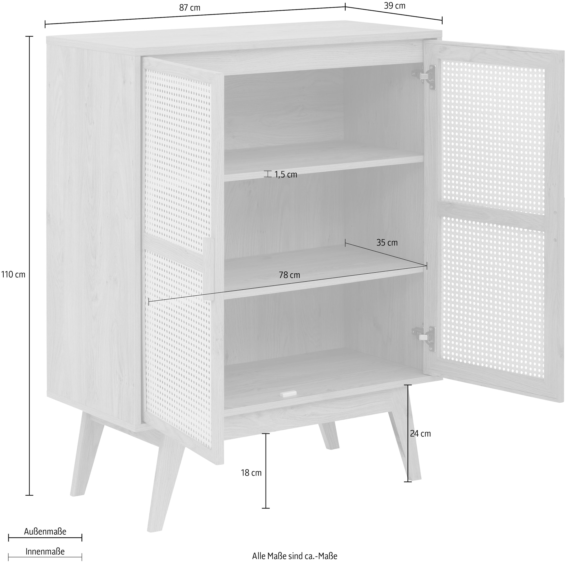 Home affaire Midischrank »Bridget«, 2 Türen, feste und verstellbare Einlegeböden, Breite 87cm, Höhe 110cm