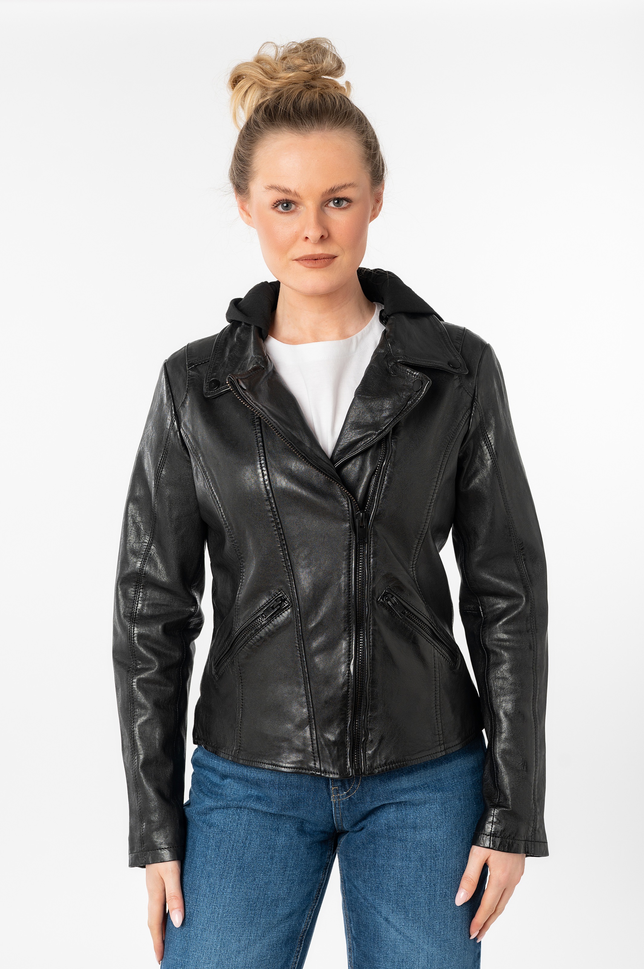Image of Mauritius Lederjacke "MWTary SF" mit Kapuze mit Jerseykapuze und Reverskragen, Slim Fit