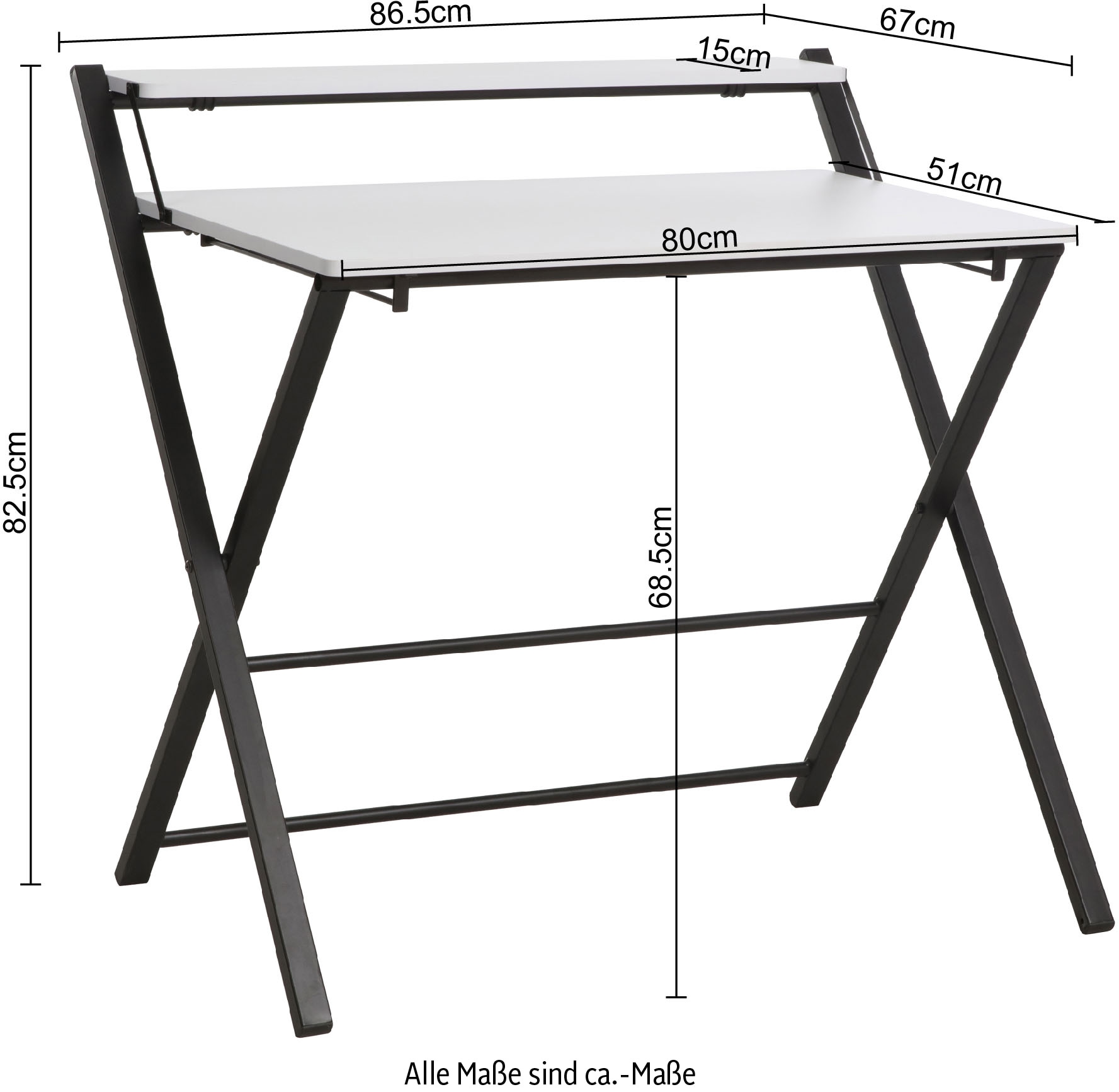 INOSIGN Computertisch »SULBY, Laptoptisch, Schreibtisch, mit Ablage,«, Metallgestell, zusammenklappbar, platzsparend, max. 86,5x82,5 cm