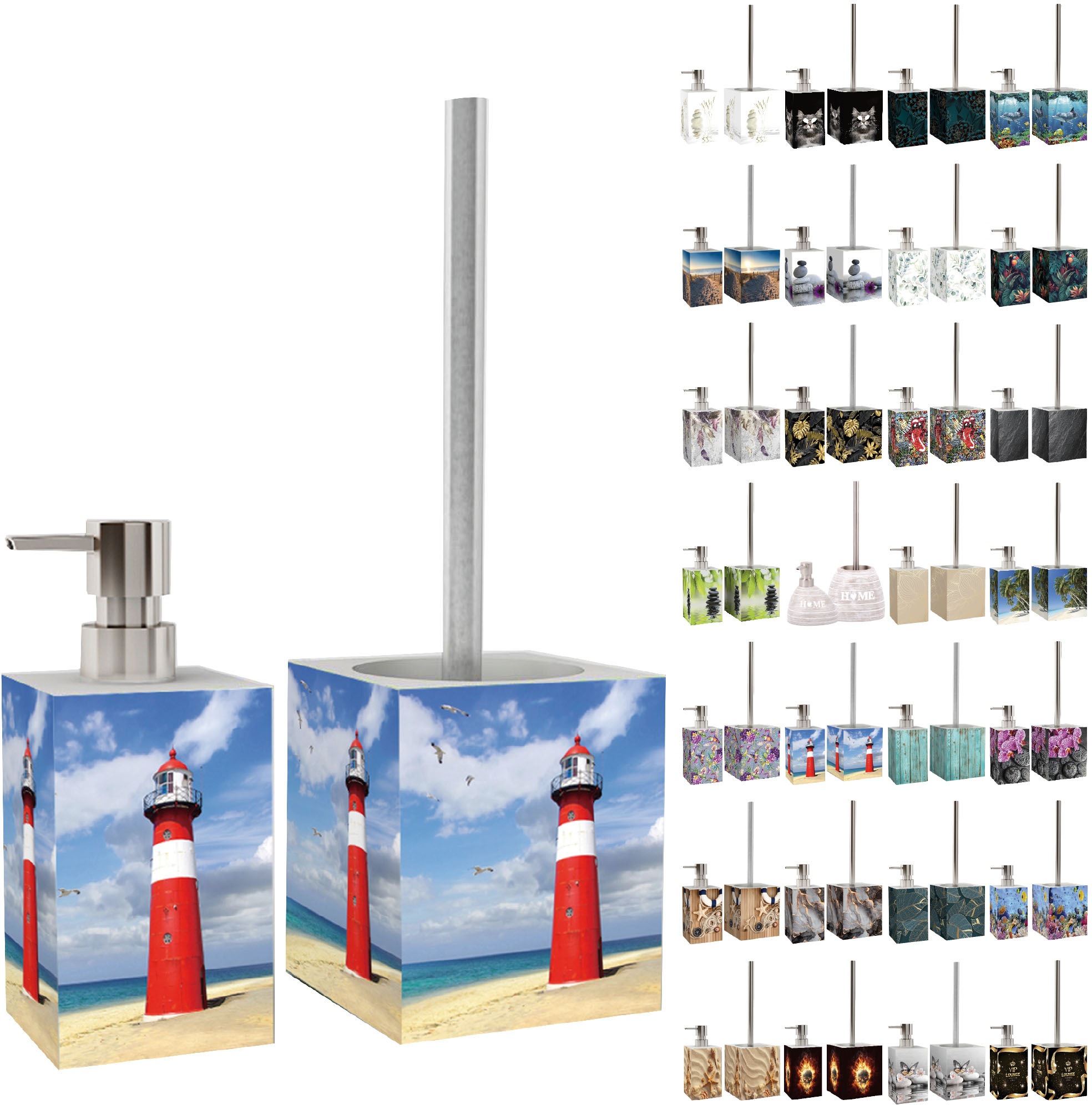 Image of Sanilo Badaccessoire-Set "mit Motiv, viele schöne Seifenspender und WC Bürsten zur Auswahl" 2-tlg., Desinfektionsspender mit stabiler Pumpe, hochwertig & modern