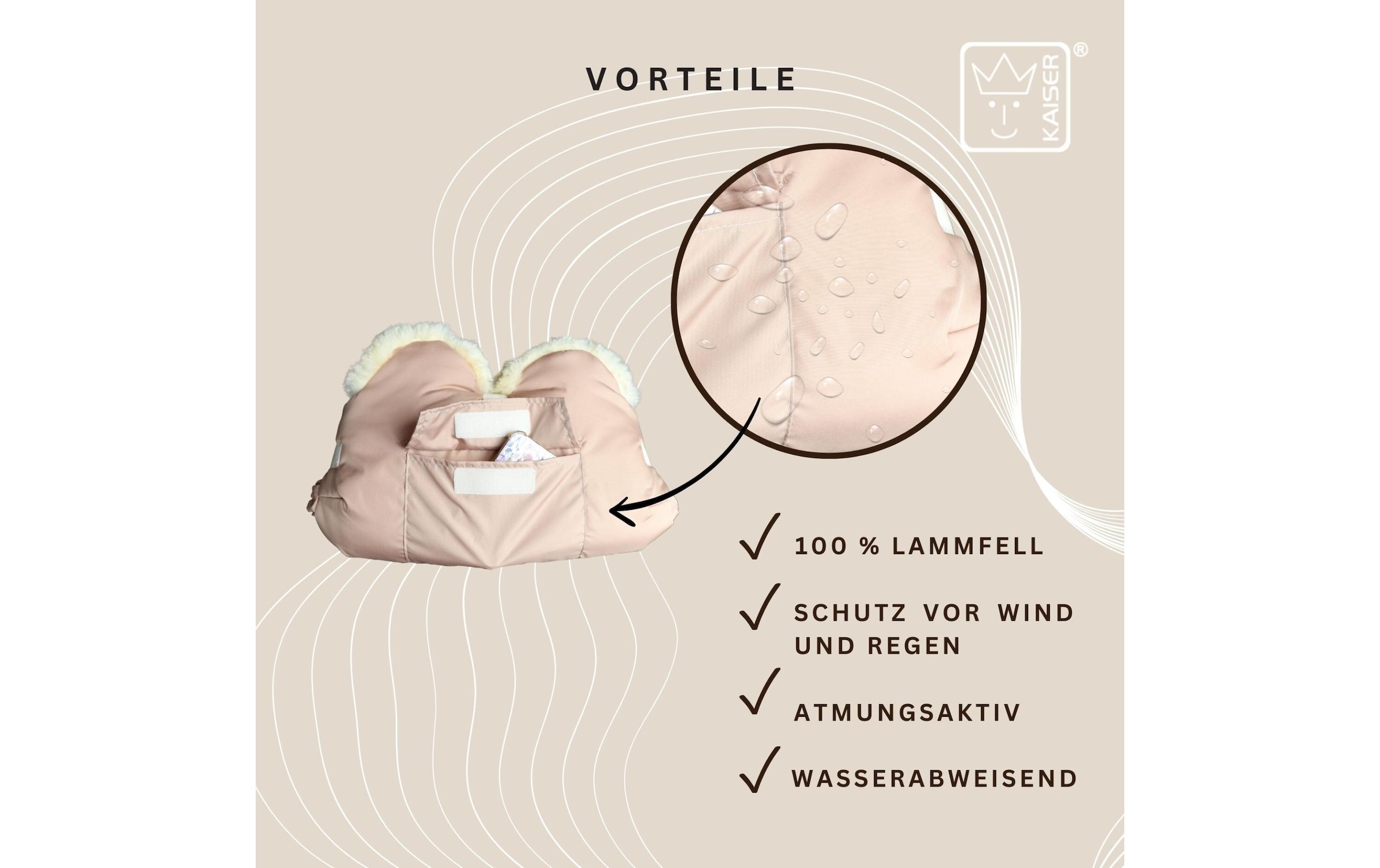 Kaiser Chauffe-mains pour poussette »Lammfell Big Sand«
