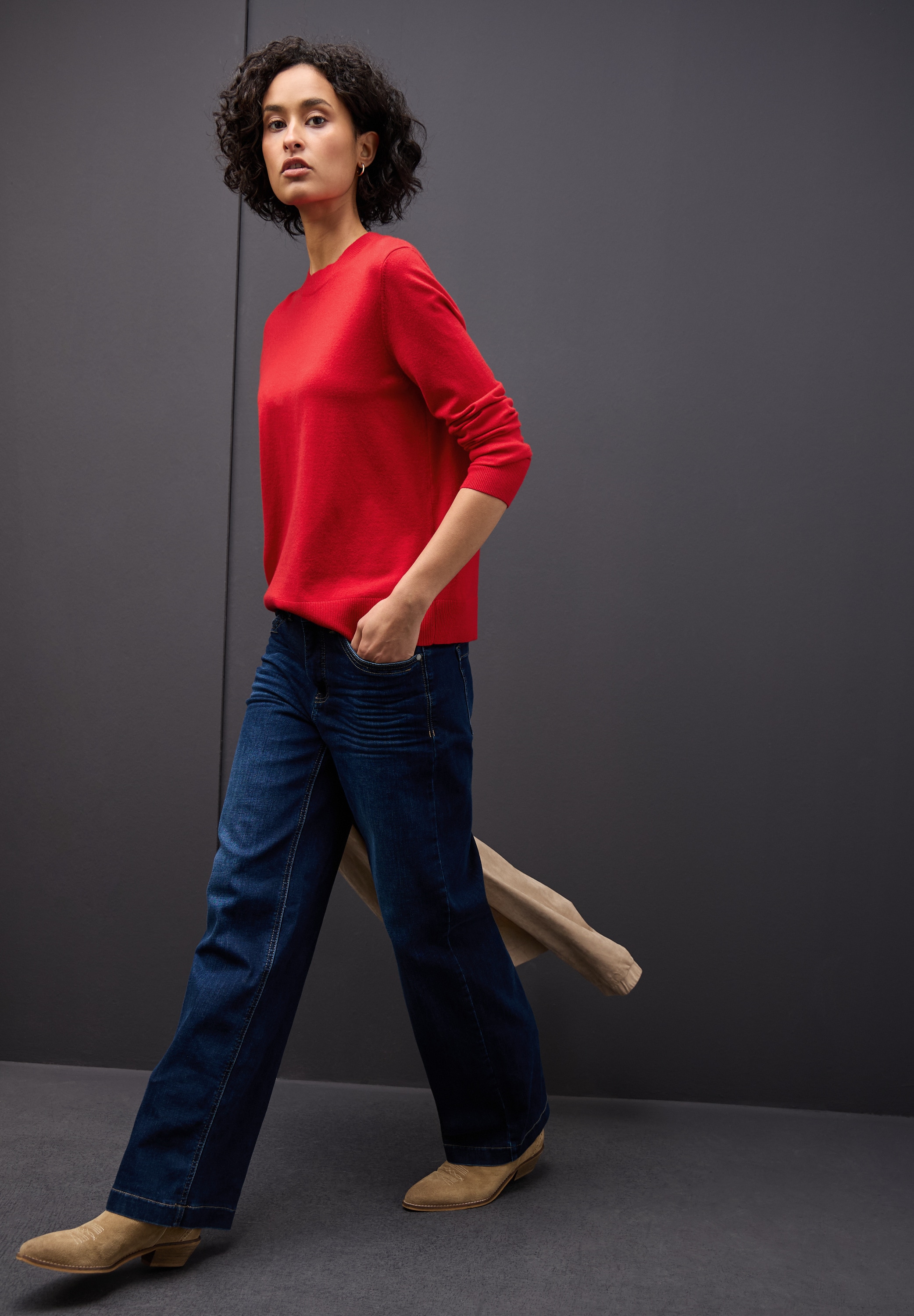 STREET ONE Pull à col rond mit Rippbündchen