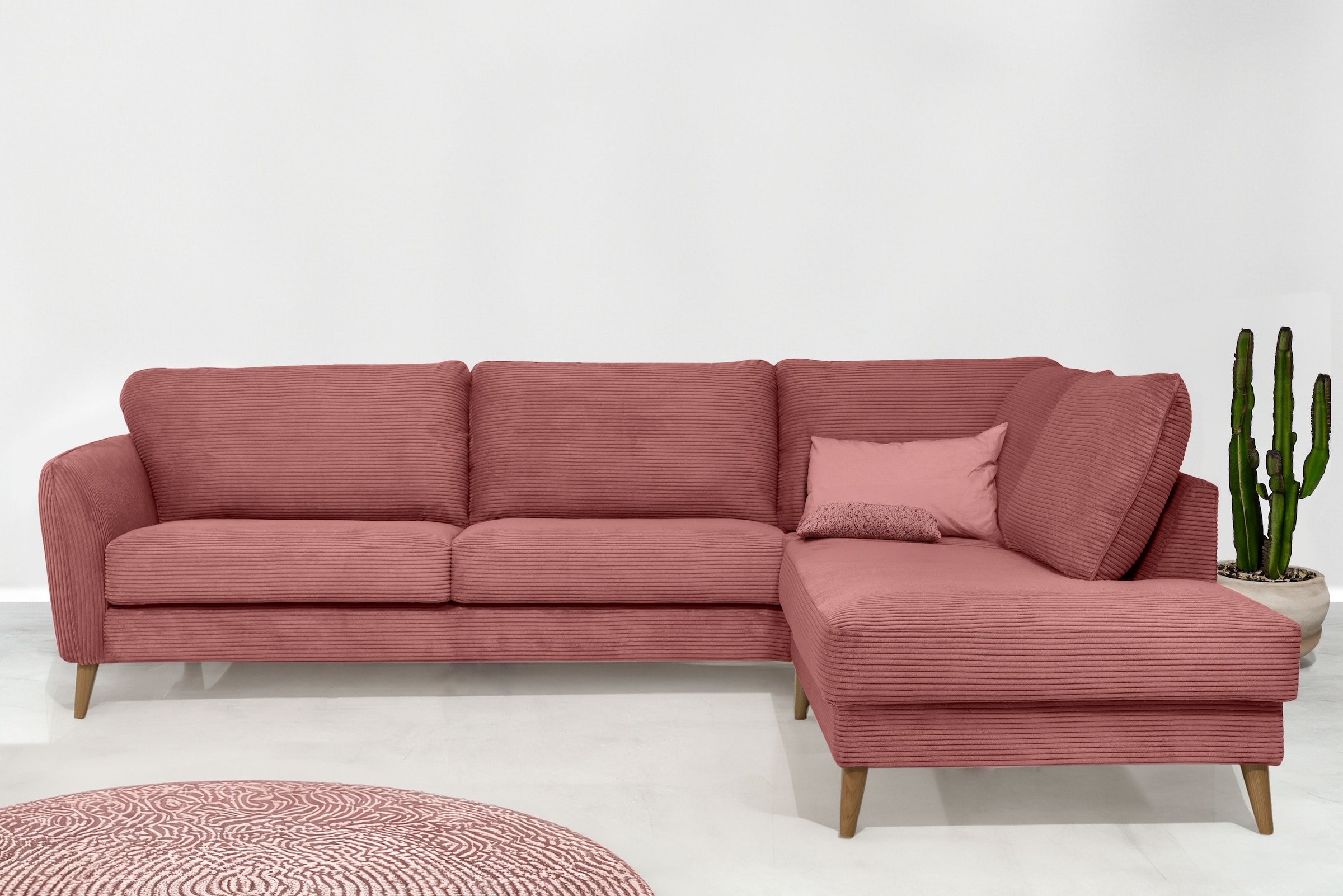 Image of Home affaire Ecksofa "MARSEILLE 278/202 cm, L-Form, Ottom. rechts/links, verschiedene Bezüge" Massivholzbeine Eiche, Landhausstil, Wellenunterfederung