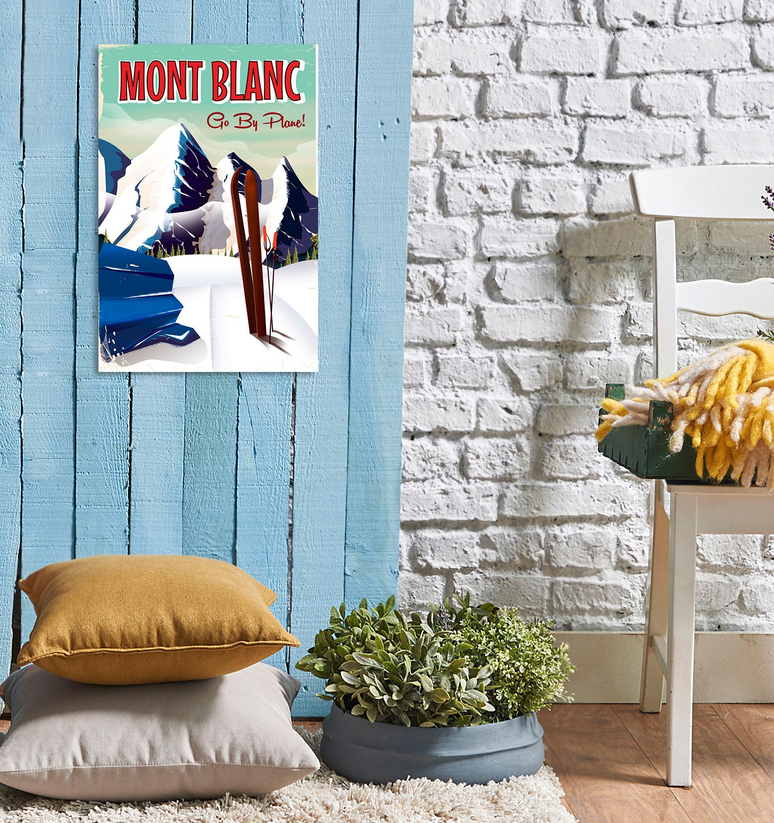 Image of queence Metallbild "Mont Blanc" Berge & Alpenbilder Schriftzug Schriftzüge 1 Stk. tlg. Stahlschilder