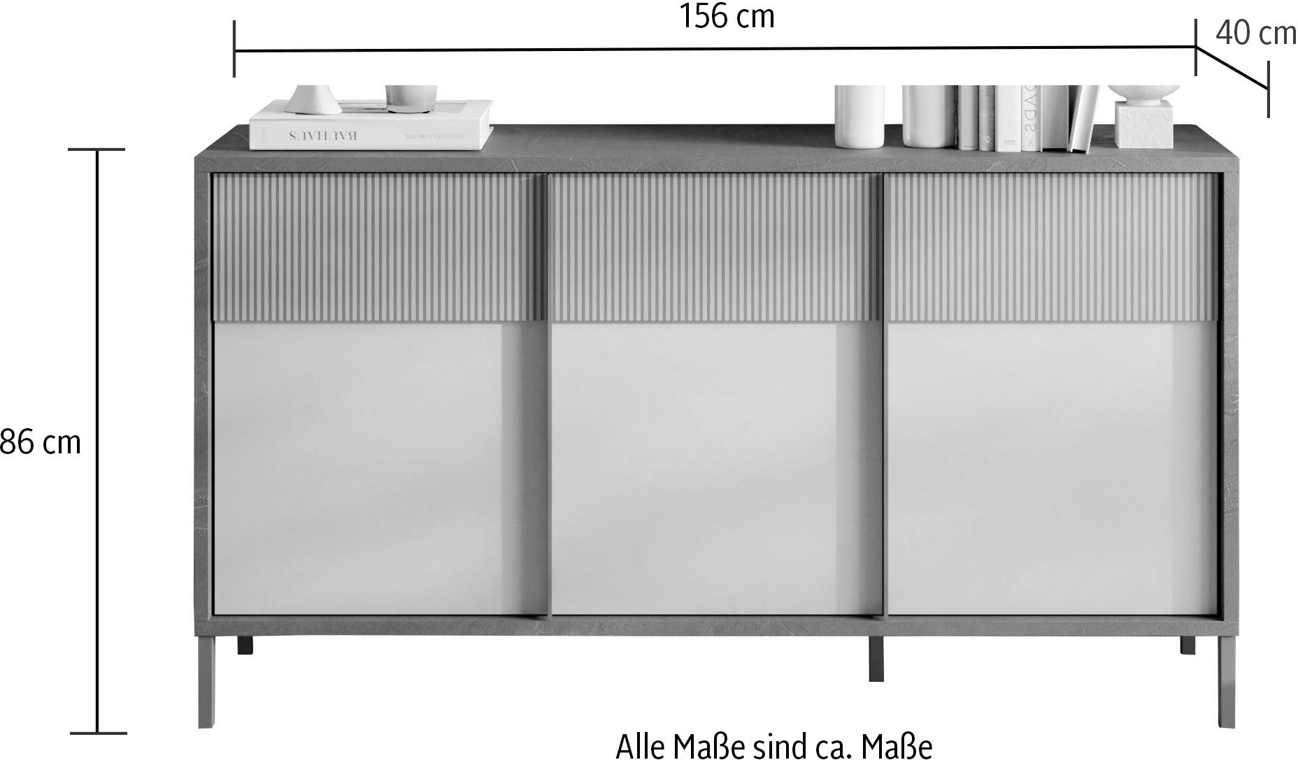 INOSIGN Sideboard »Everest Breite 156 cm, Kommode mit 3 Türen«, Anrichte, Soft/Self Closing, Korpus 22 mm