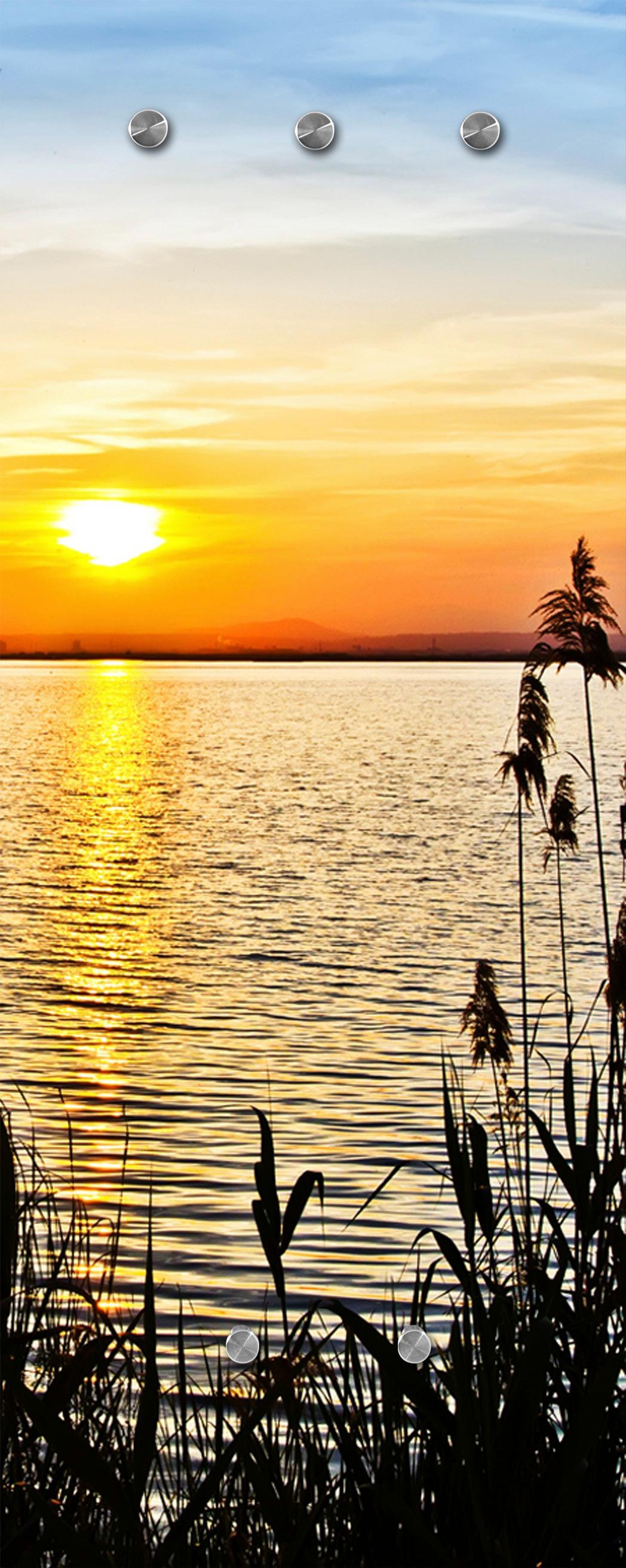 Image of Spiegelprofi GmbH Garderobenleiste »Sonne«, Sonnenuntergang an einem See mit Gräsern bei Ackermann Versand Schweiz