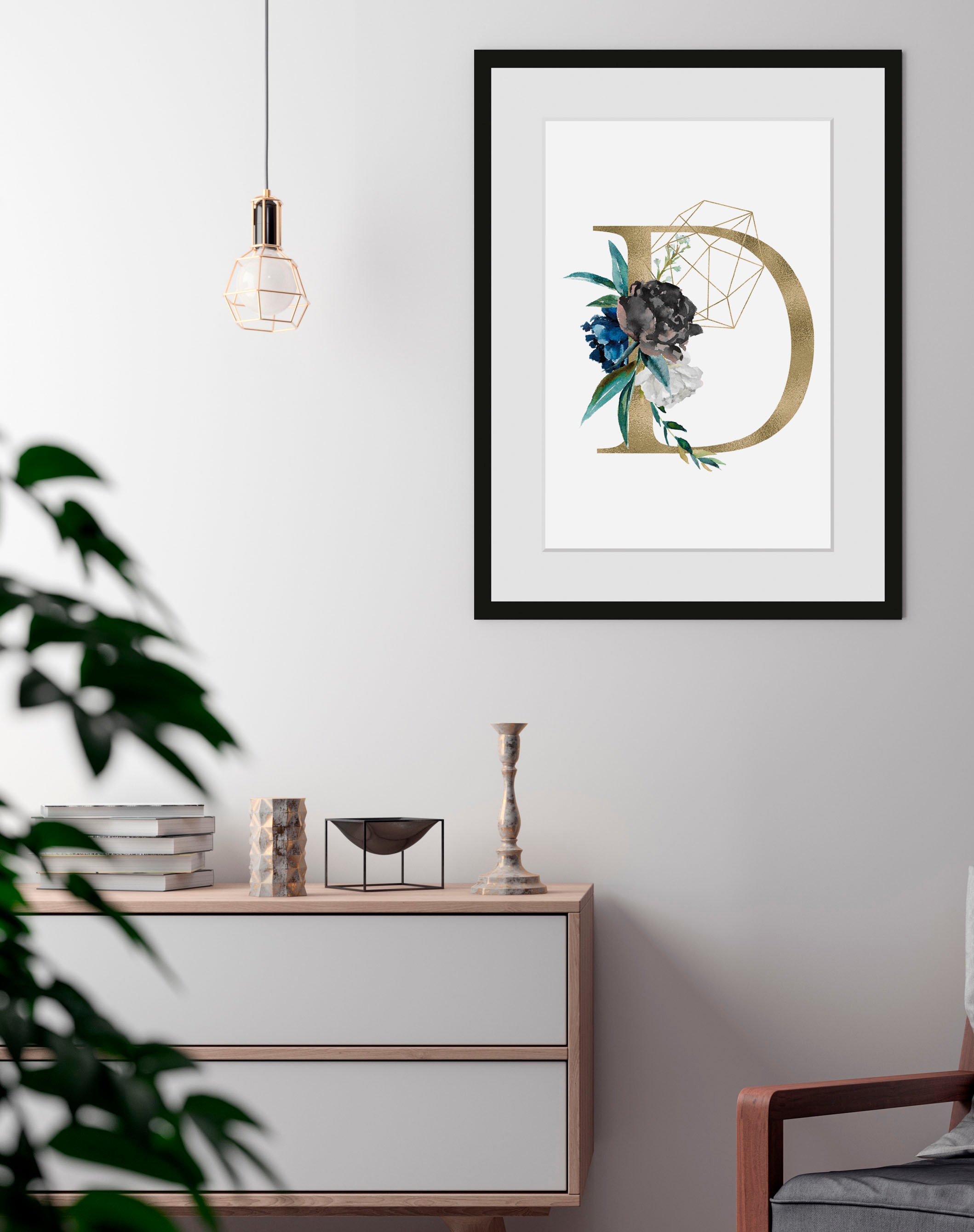 Image of queence Bild "D" Buchstaben D Pflanzen Pflanzenbilder 1 Stk. tlg. HD Premium Poster-Druck inkl. Holzrahmen