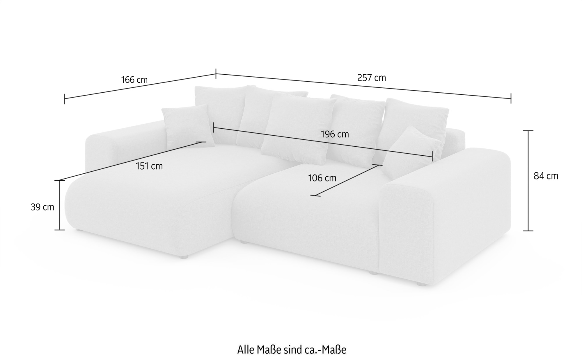 Home affaire Ecksofa »LAKESIDE mit Bettfunktion und Bettkasten, B/T/H 257/166/84 cm«, L-Form, Recamiere beidseitig montierbar, mit Wellenunterfederung