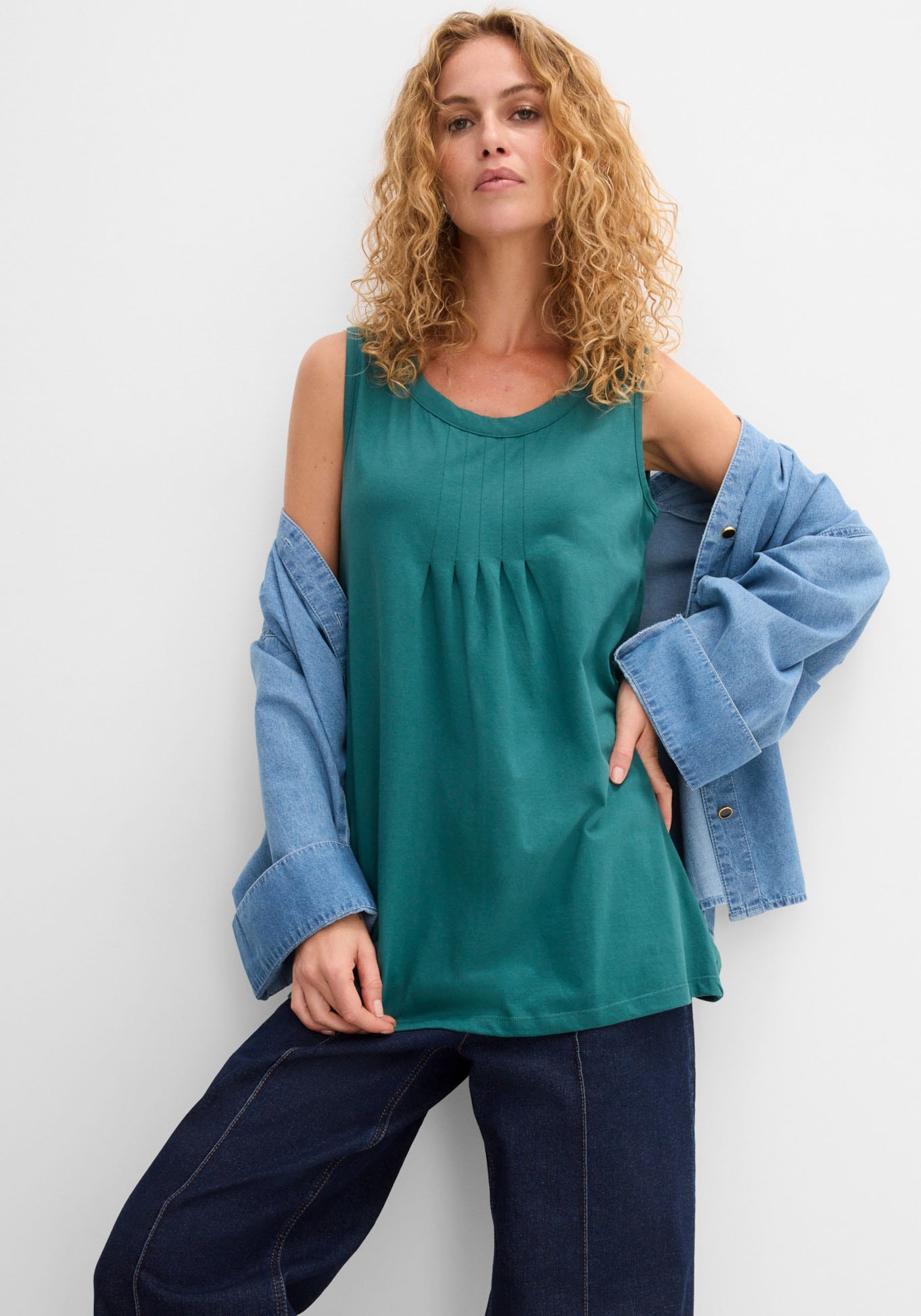 bonprix Top long »Long-Top« mit elegantem Faltendetail, lockere Passform, reine Baumwolle