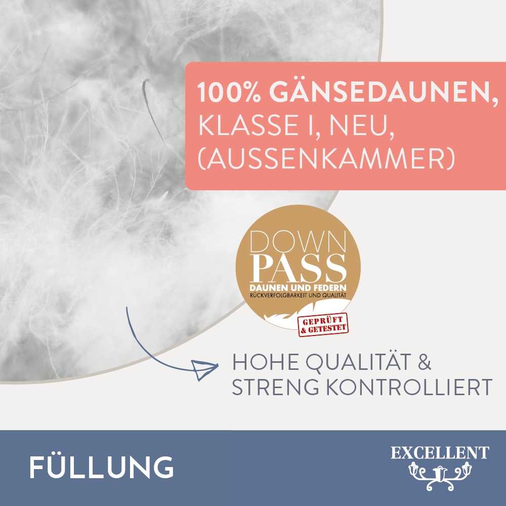 Excellent 3-Kammer-Kopfkissen »Florenz«, Füllung: 100% Gänsedaunen (Aussenkammern), Bezug: 100% Baumwolle, (1 St.), hergestellt in Deutschland, allergikerfreundlich
