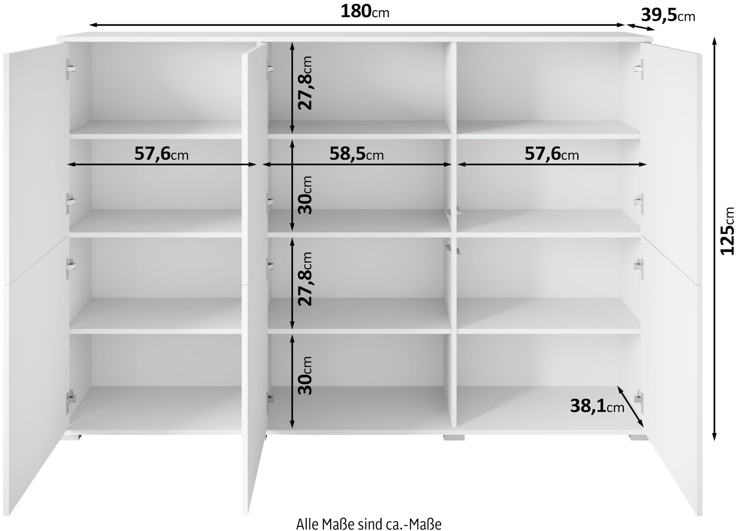GOODproduct Highboard »Kenia, moderne grifflose Hochkommode mit 6 Türen, Breite 180 cm« 1 Stk. tlg. Push-to-Open-Fronten, höhenverstellbaren Einlegeböden