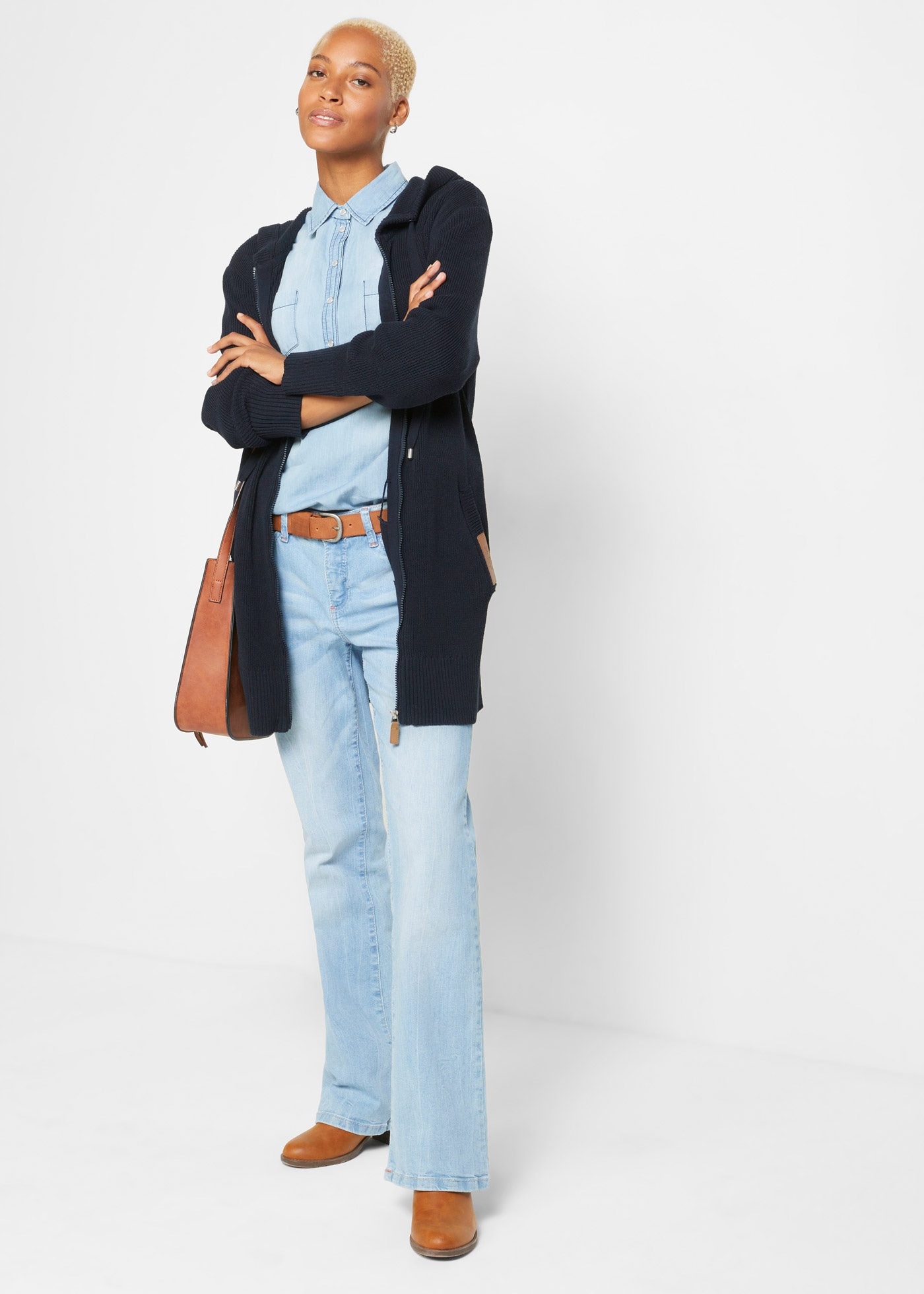 bonprix En mélange coton, coupe oversize, avec capuche, uni