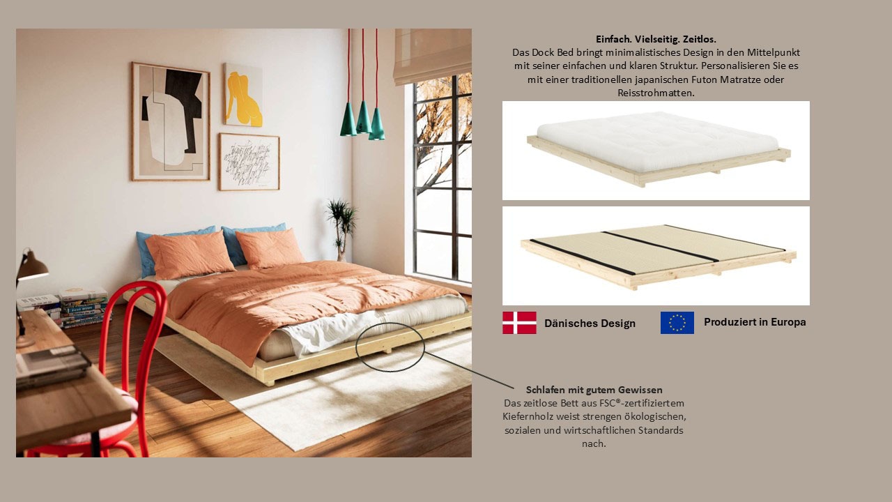 Karup Design Bettgestell »FSC® Massivholz Futonbett, excl. Matratze, mit Lattenrost« Minimalistisches Design, ein zeitloser Klassiker für moderne Räume