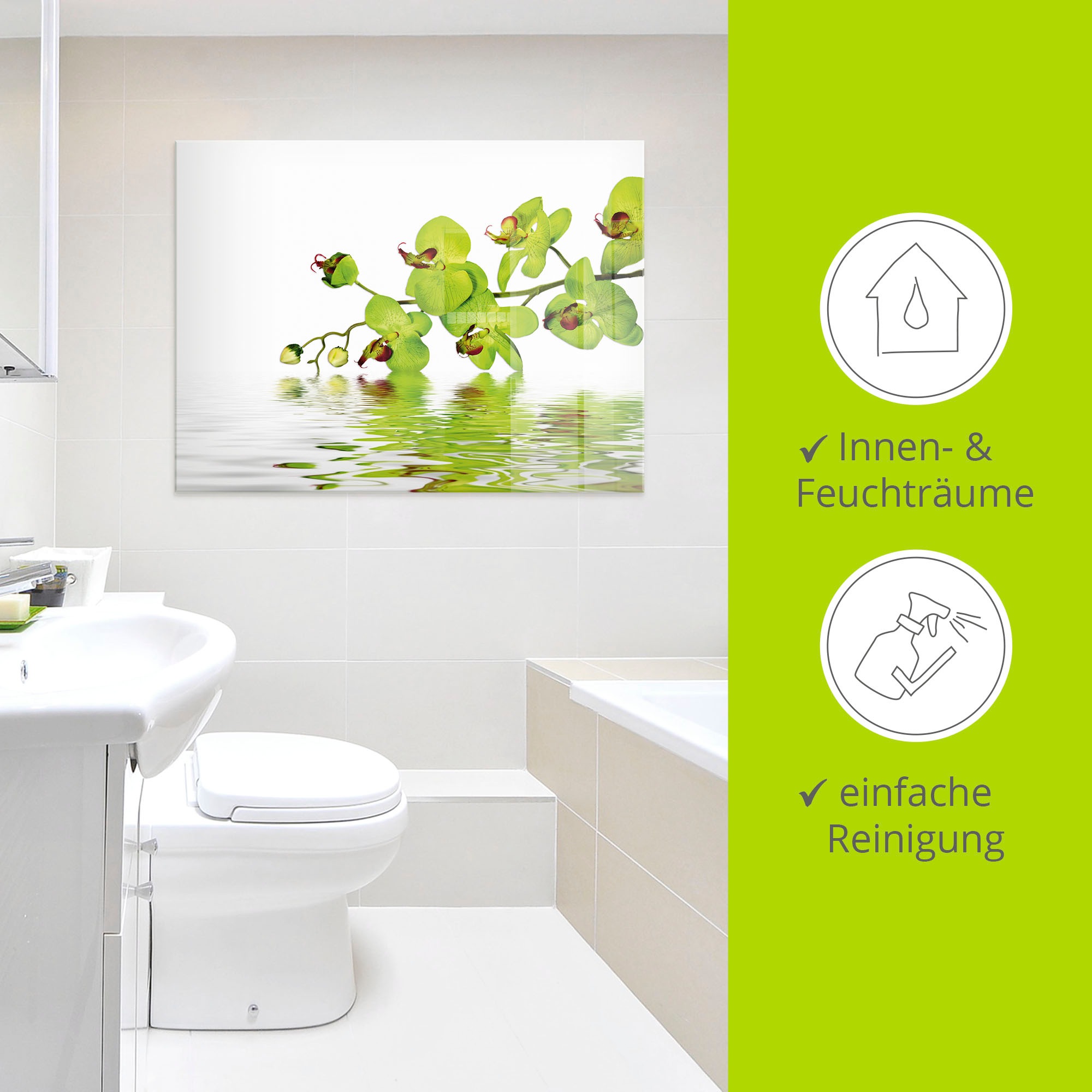 Artland Glasbild »Schöne Orchidee mit grünem Hintergrund«, Blumen, (1 St.), in verschiedenen Grössen