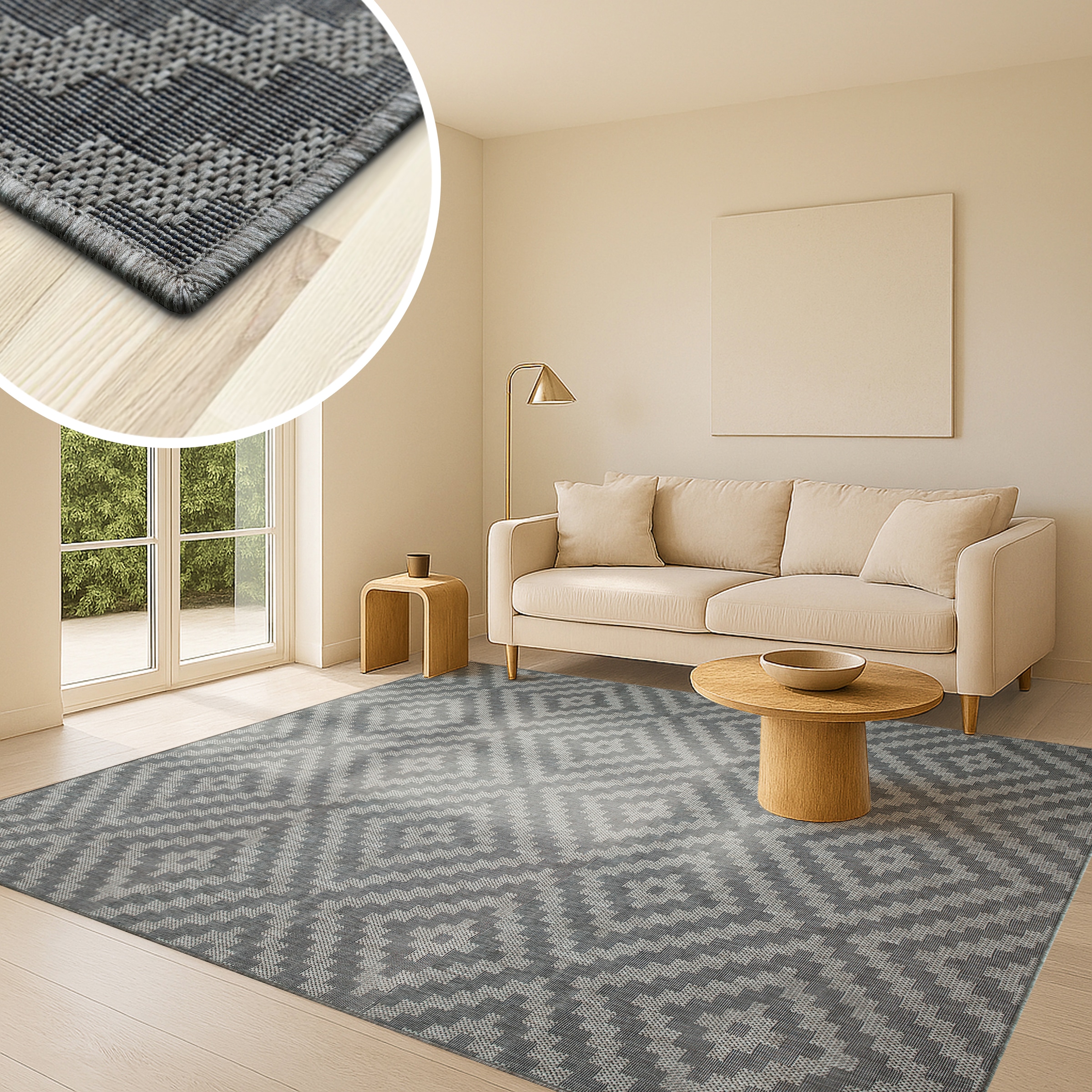 my home Teppich »Cordoba auch als Läufer erhältlich«, rechteckig, 3 mm Höhe, In- und Outdoor geeignet, Sisal-Optik, Wetterfest & UV-beständig, Boho