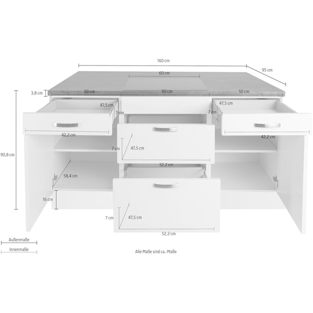 ♕ OPTIFIT Kücheninsel »Cara«, Vollauszüge und Soft-Close-Funktion,  Stellbreite 160 x 95 cm versandkostenfrei auf