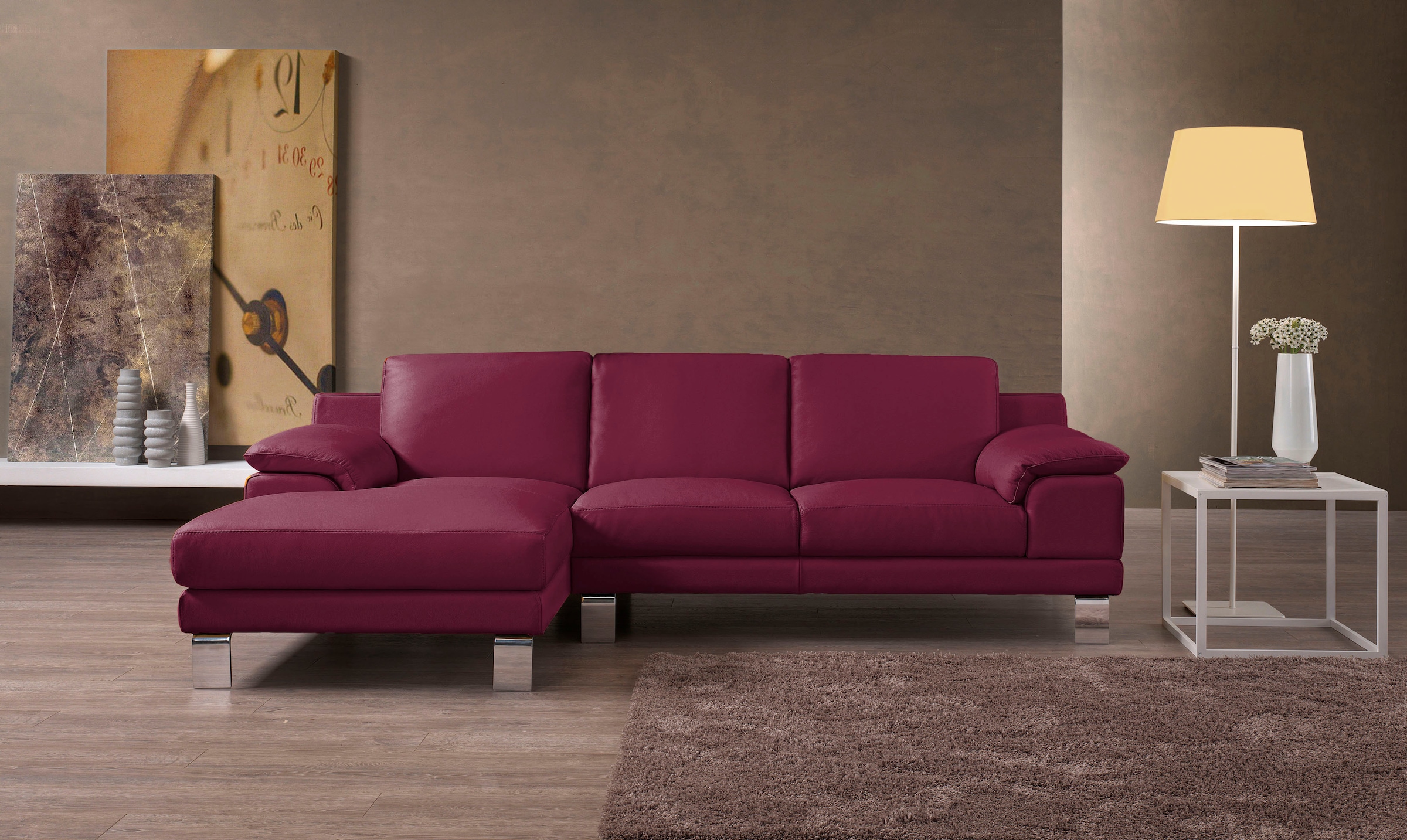 Image of Egoitaliano Ecksofa "Shakira, Design & Sitzkomfort auf hohem Niveau, Breite 236cm, L-Form" mit Recamiere, L-Form, edle Füsse