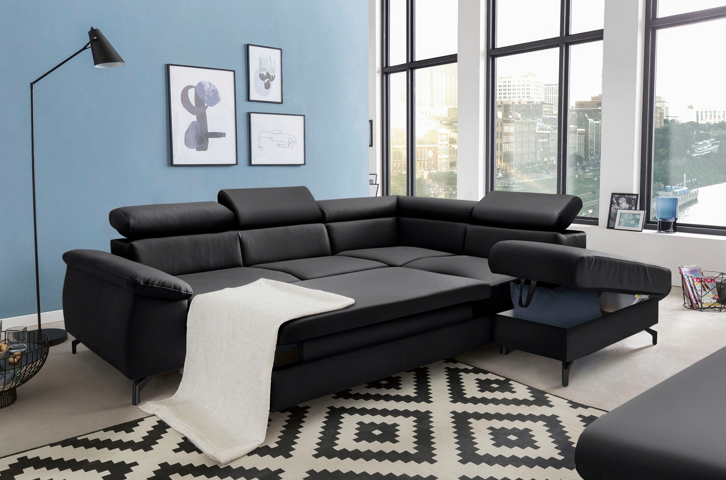 COTTA Polstergarnitur »Komaris L-Form«, (Set), Set bestehend aus: Ecksofa mit Kopfteilverstellung & Hocker