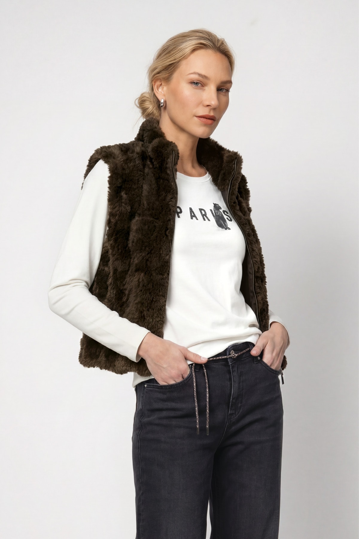 Image of Monari Fellimitatweste "Weste Basic fake fur" Regular fit mit Stehkragen