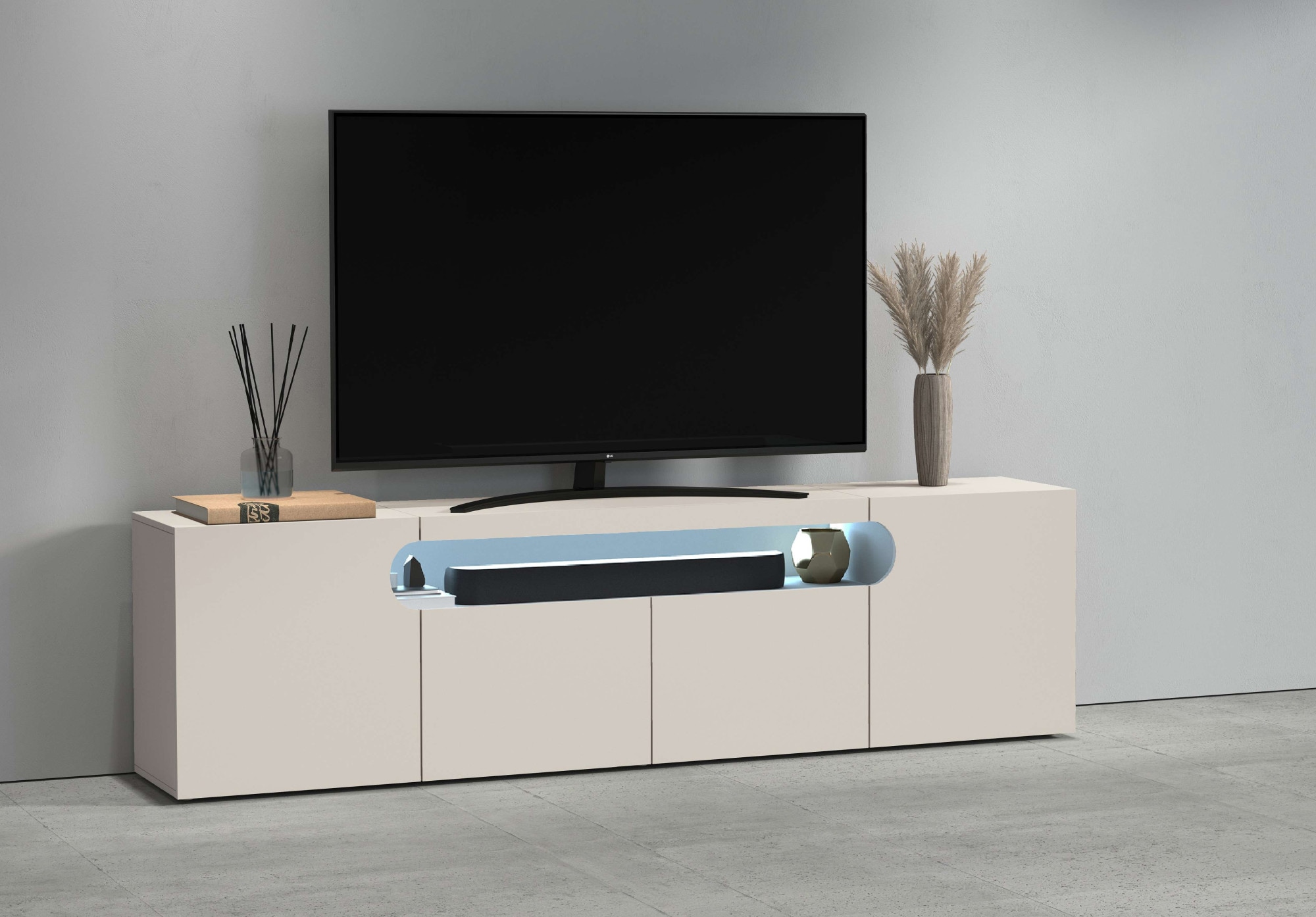GOODproduct Table basse »REAL,Lowboard,TV-Kommode,TV-Möbel,TV-Bank« 1 cuis tlg. Avec 4 portes, dont 2 arrondies formant une niche ovale ouverte