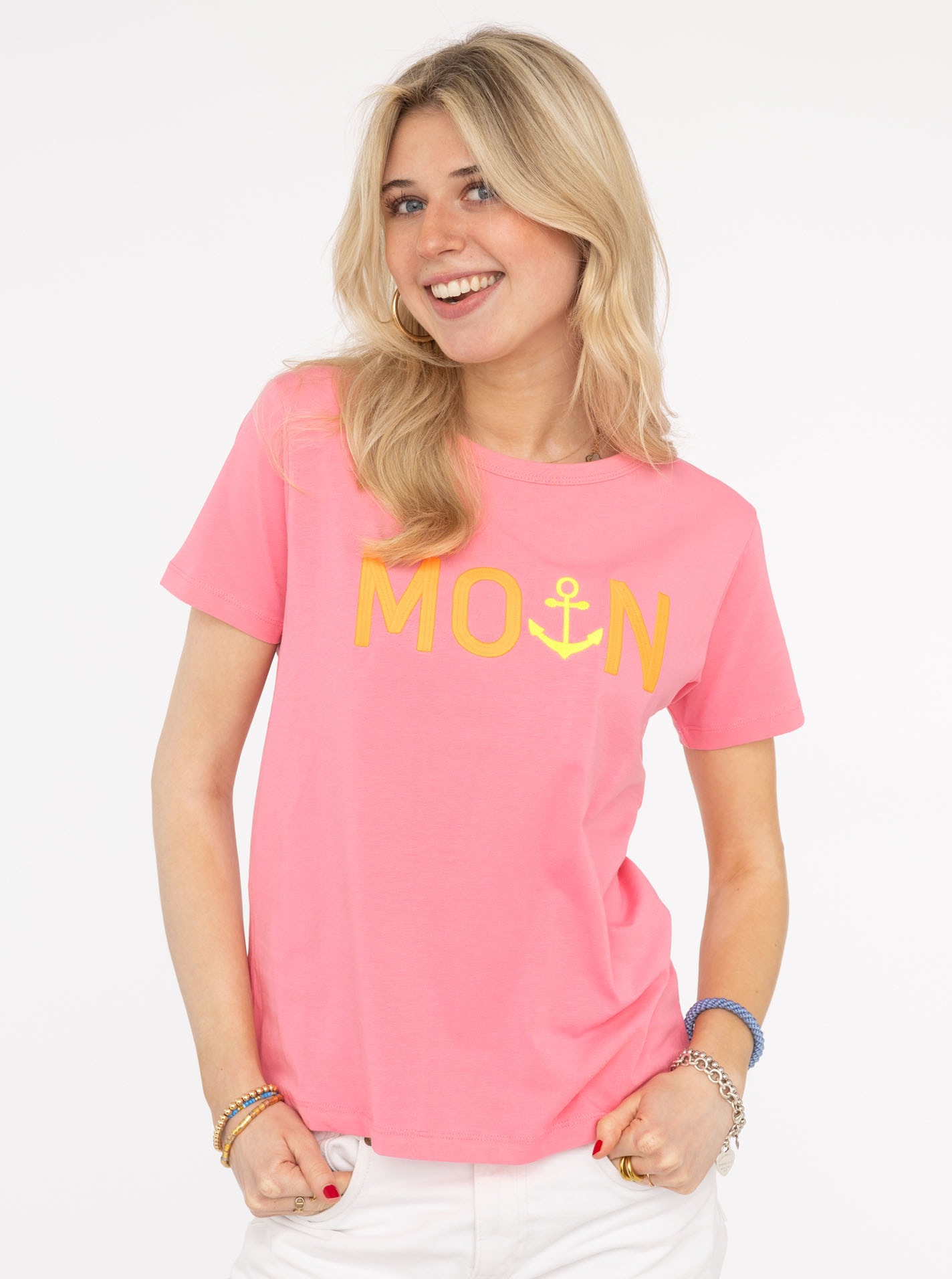 Image of Zwillingsherz T-Shirt ""MoinZH"" Kurzarm, Rundhalsausschnitt, Stickerei, Baumwollmischung