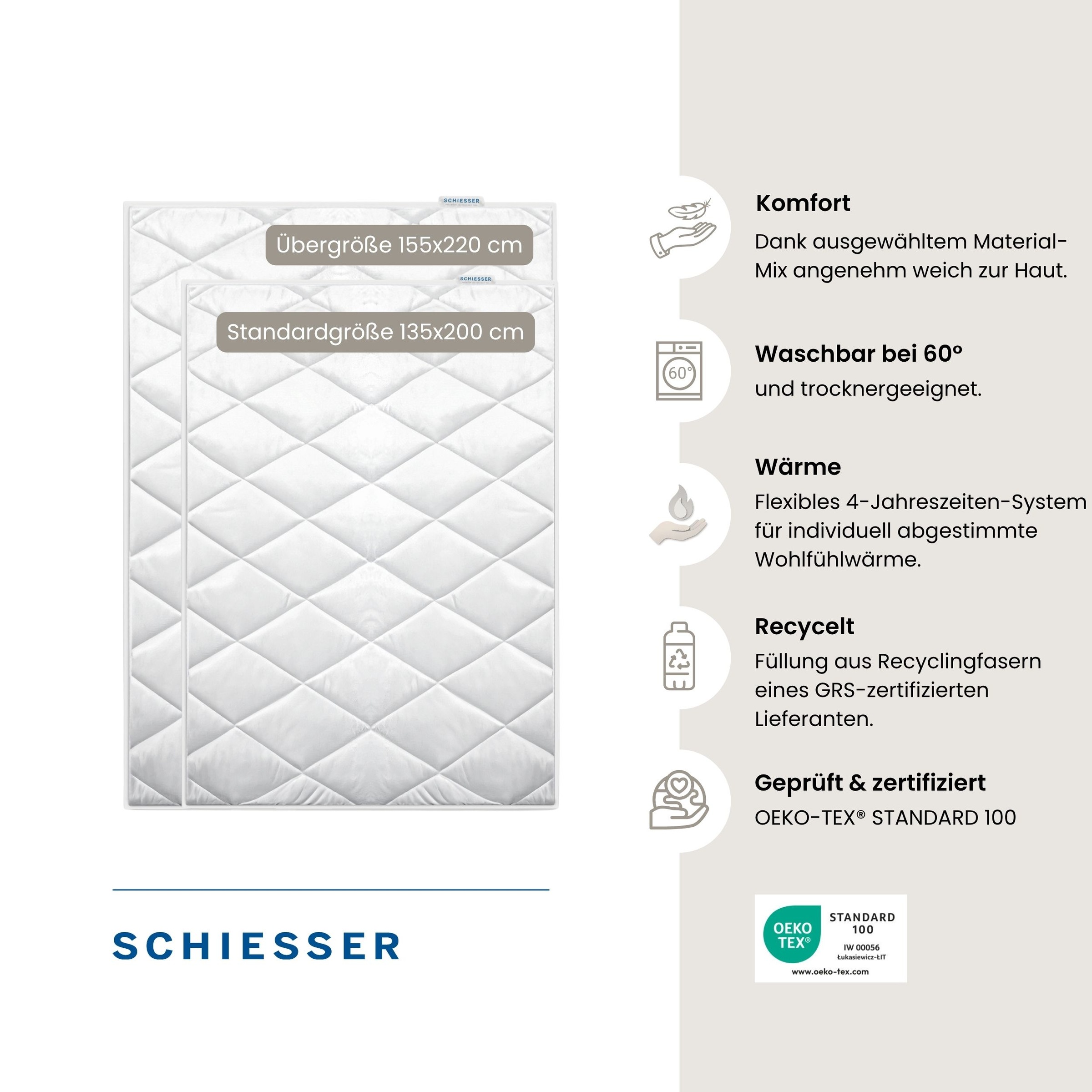 Schiesser 4-Jahreszeitenbett "Lykke - 2 zusammenknöpfbare Steppdecken für Sommer und Winter" 4-Jahreszeiten 1 Stk. tlg. STANDARD 100 by OEKO-TEX zertifiziert