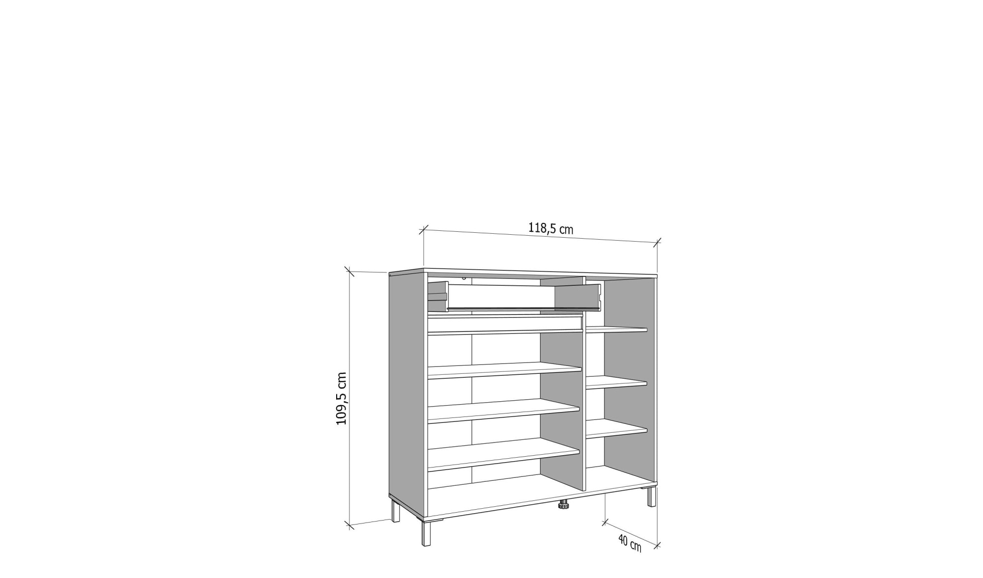 Home affaire Commode à chaussures »Flannan, Schuhregal, Schuhschrank, Gesamthöhe 109,5 cm« sechs Regale und eine Schublade, Gesamtbreite 118,5 cm