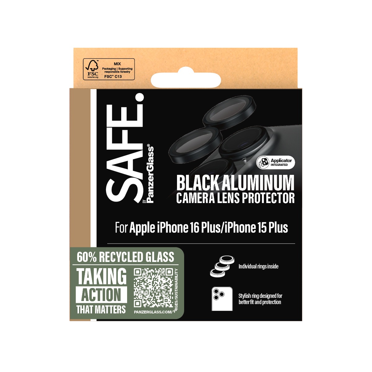 SAFE by PanzerGlass Kameraschutzglas »Camera Lens Protection«, für Apple iPhone 16-Apple iPhone 16 Plus, Kameraschutz, Schutzglas, Linsenschutz, kratz- & stossfest