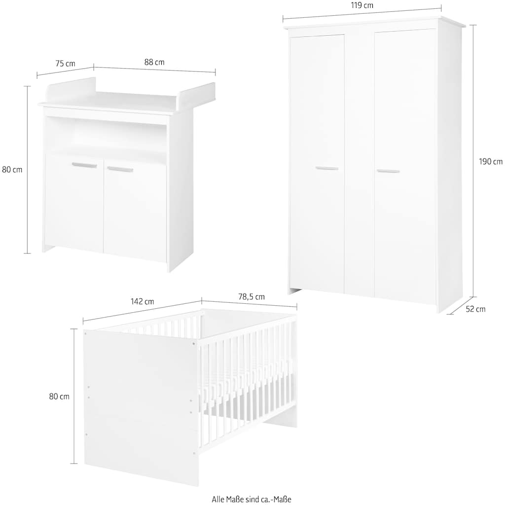 roba® Babyzimmer-Komplettset »roba Anton«, (Set, 3 St., bestehend aus Kombi-Kinderbett, Kleiderschrank und Wickelkommode)