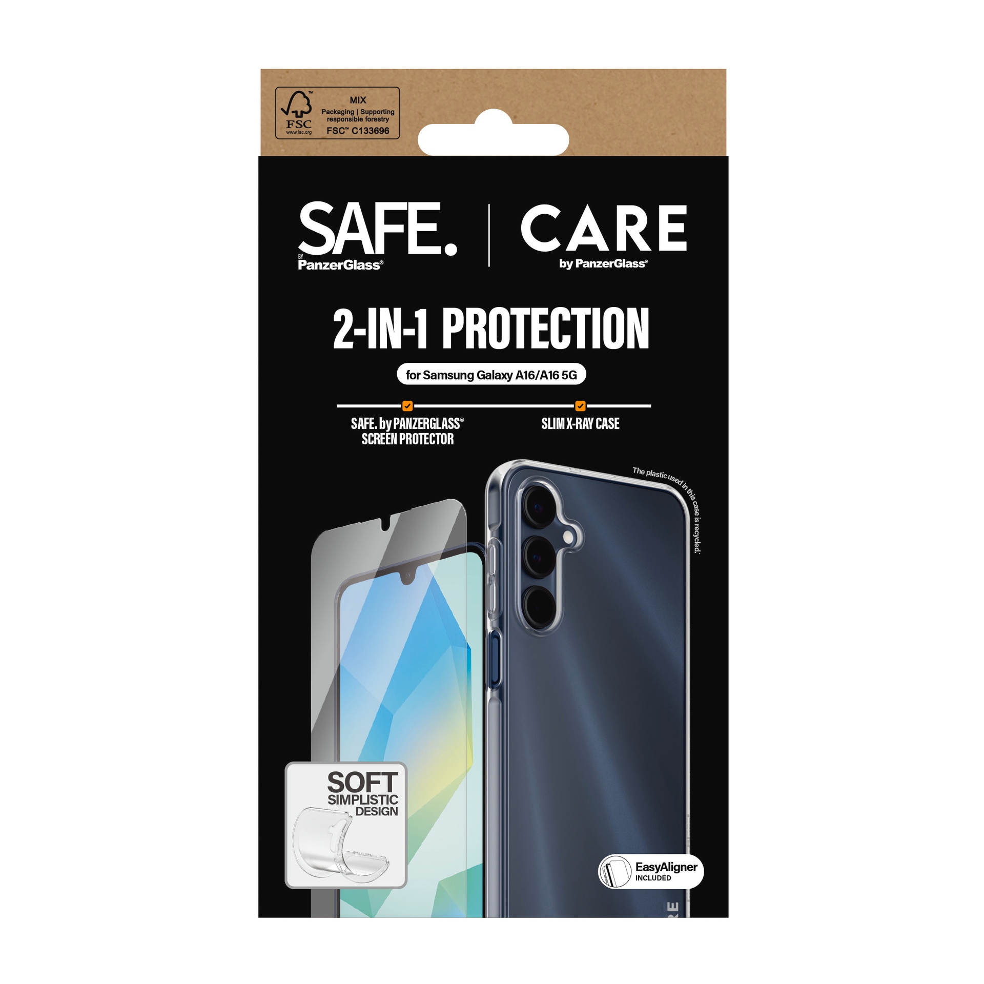 CARE by PanzerGlass Displayschutzglas »2-in-1 Protection Screen Protector + SLIM X-RAY Case«, für Samsung Galaxy A16-Samsung Galaxy A16 5G, Displayschutzfolie, Schutzfolie, Bildschirmschutz, kratz- & stossfest