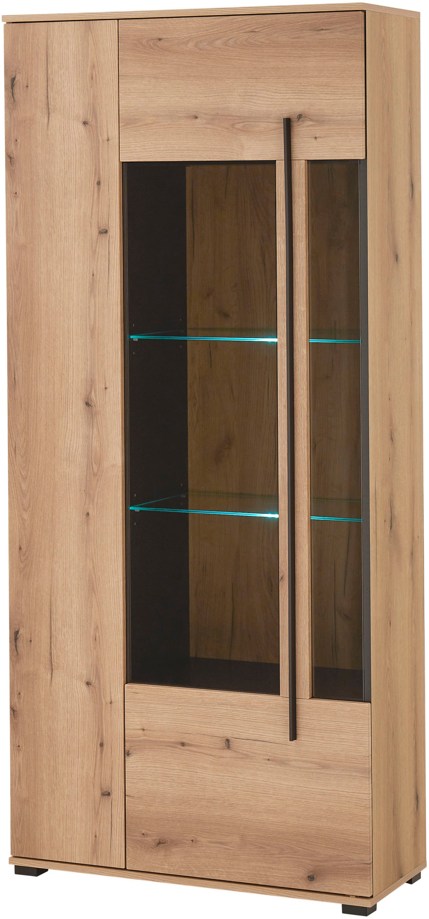 INOSIGN Vitrine »Cantara, Vitrinenschrank in Eiche Evoke oder weiss, Standvitrine«, schwarzer Stangengriff, ausreichend Stauraum, vielseitig einsetzbar