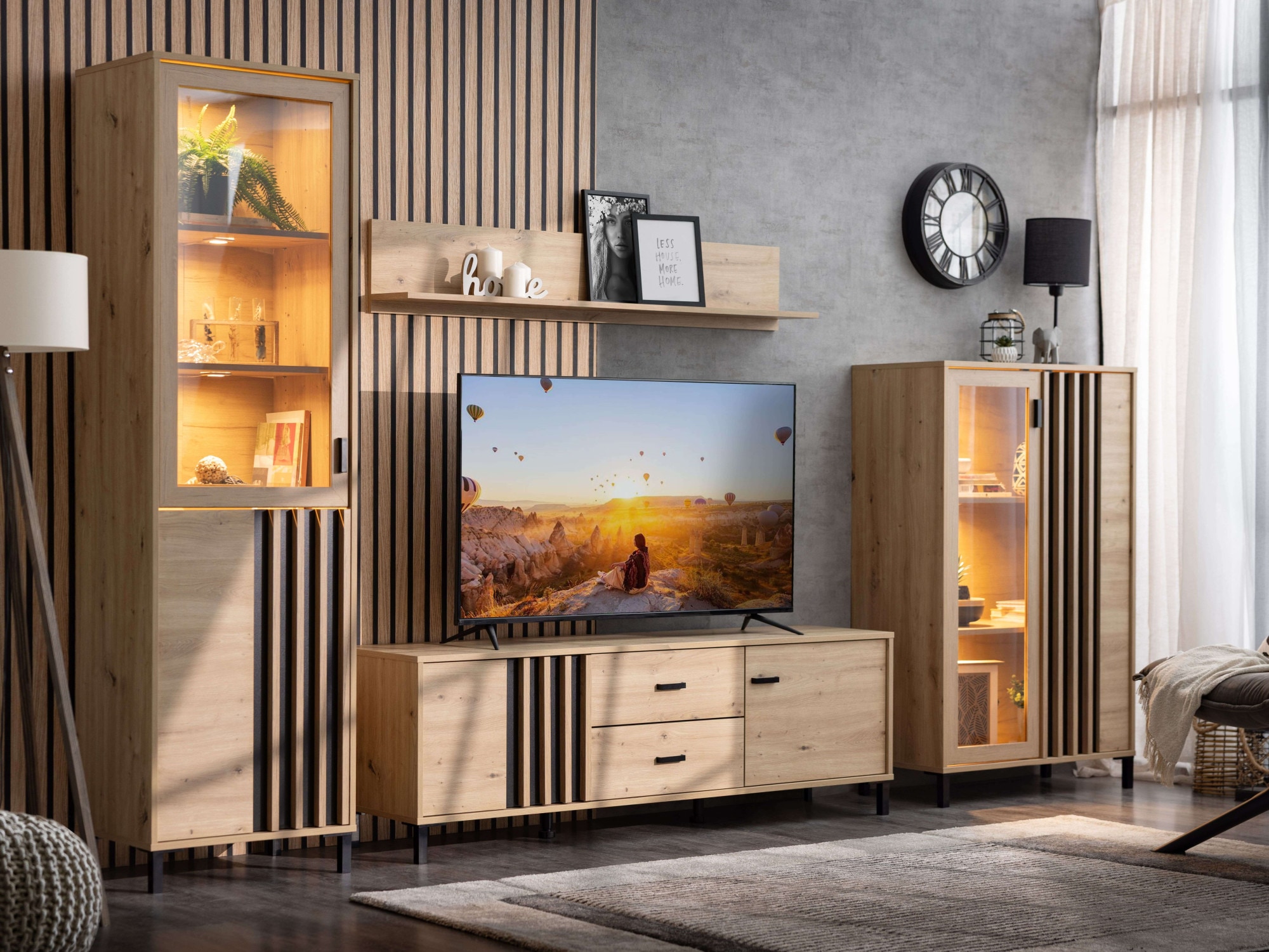 Home affaire Vitrine »LAVAL Vitrinenschrank, Glasschrank, Standvitrine, Highboard/Sideboard« Türen, 4 Einlegeböden, 5 Fächer, Gesamtmasse (B/T/H): 54,5/40/192,5 cm