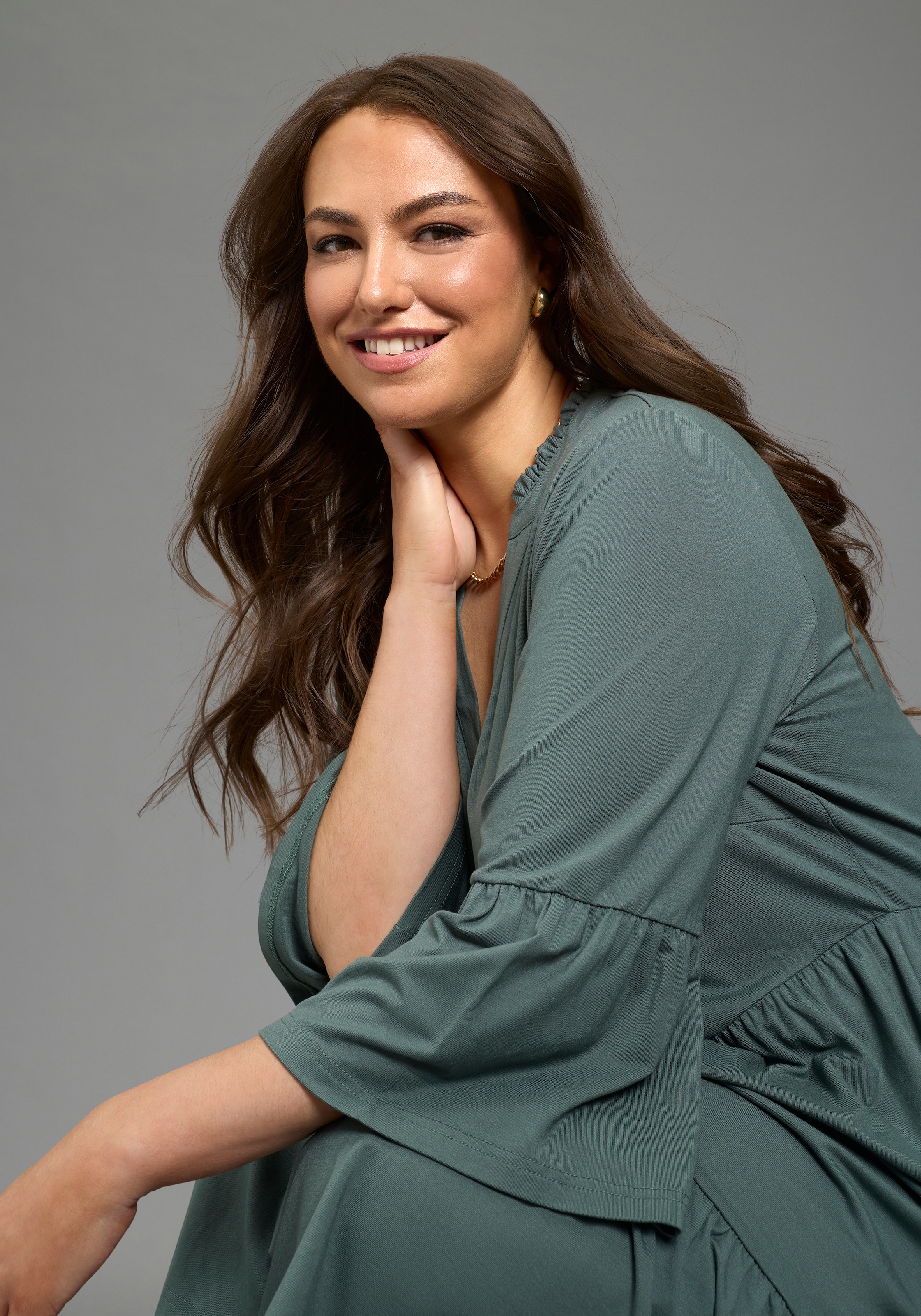 Laura Scott CURVE Robe en jersey mit Stufenrock, aus elastischer Jersey-Qualität, 3/4-Ärmel mit Volants