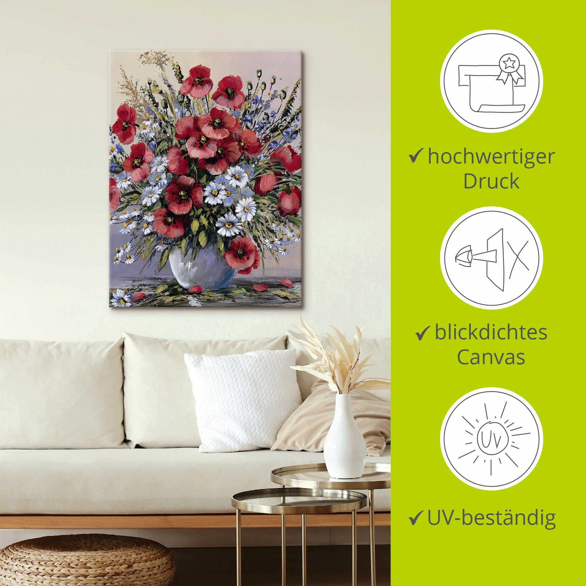 Artland Wandbild »Rote Mohnblumen«, Blumen, (1 St.), als Leinwandbild, Poster, Wandaufkleber in verschied. Grössen