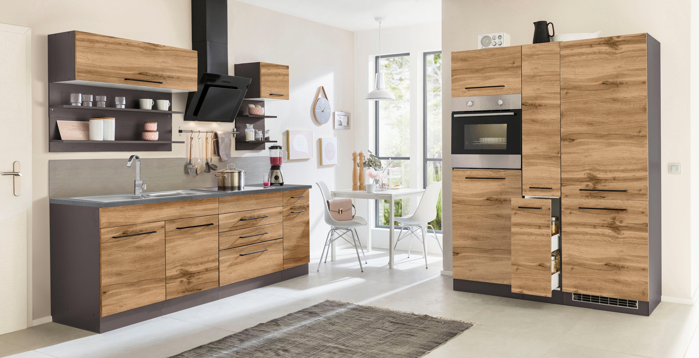 Image of KOCHSTATION Küchenzeile "KS-Tulsa" ohne E-Geräte, Breite 380 cm, schwarze Metallgriffe, MDF Fronten