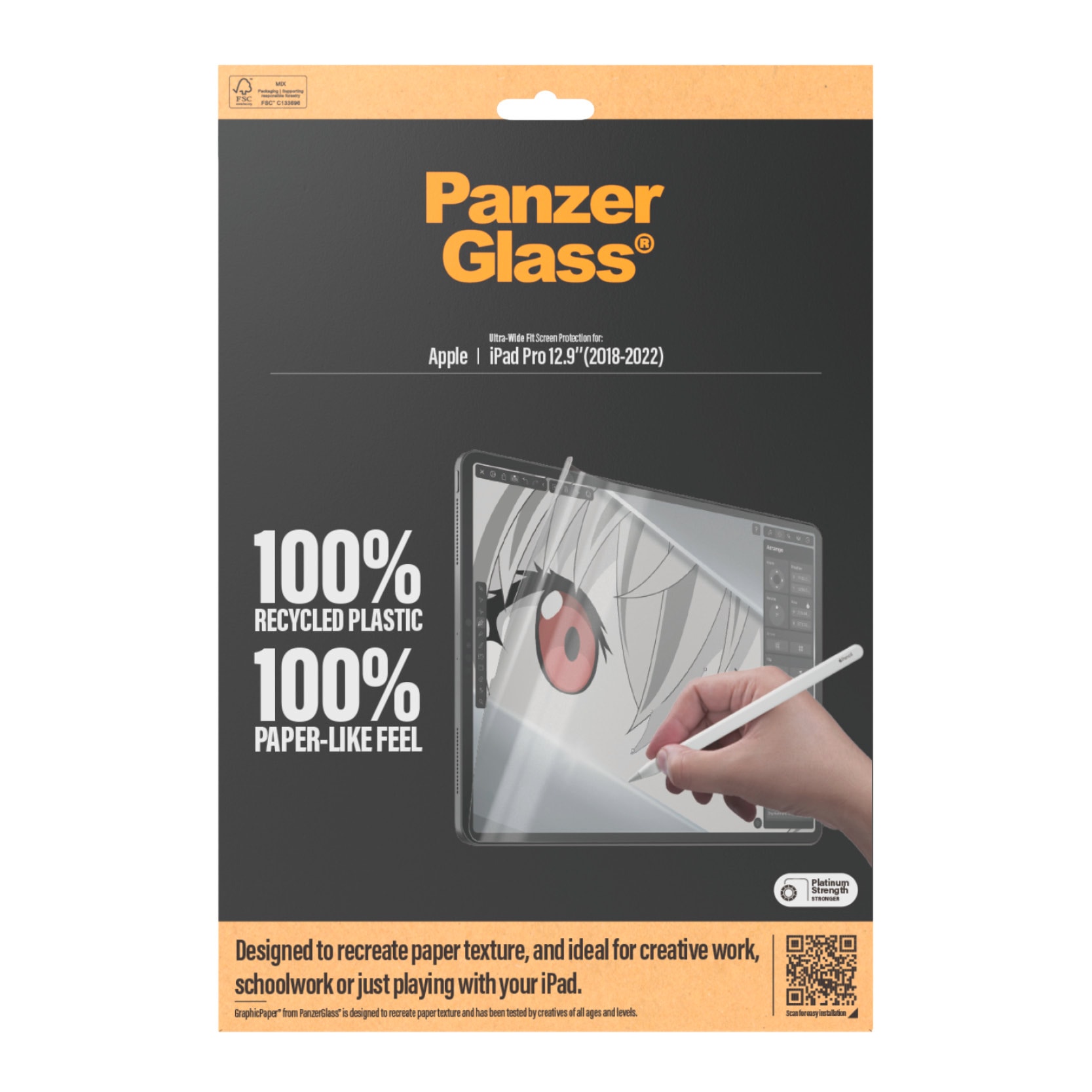 CARE by PanzerGlass Displayschutzfolie »Ultra-Wide Fit Screen Protection«, für Apple iPad Pro 12.9, Graphic Paper, Schutzfolie, Bildschirmschutz, kratz- & stossfest