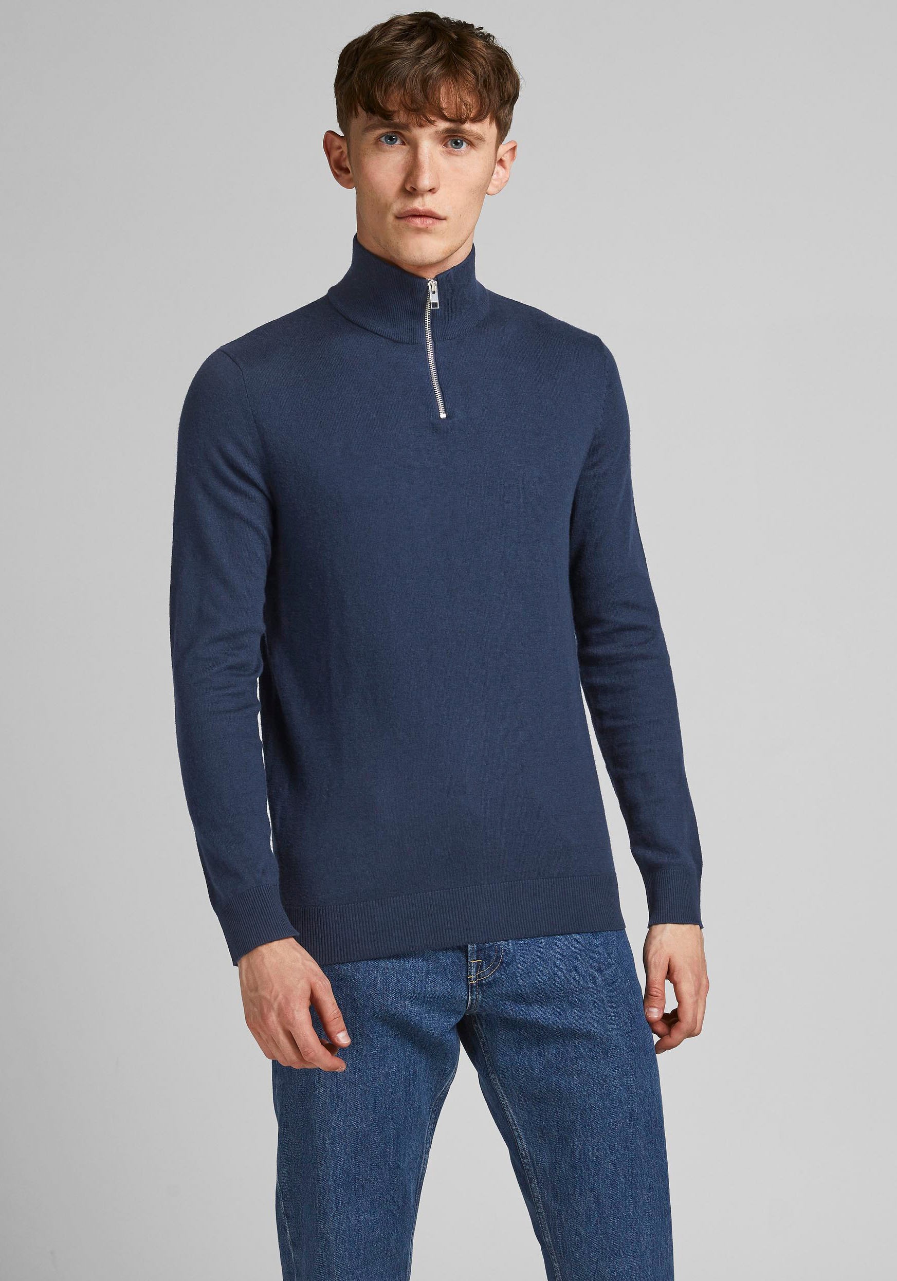 Jack & Jones Strickpullover »EMIL KNIT HALF ZIP«, mit kurzem Reissverschluss im Troyer-Look