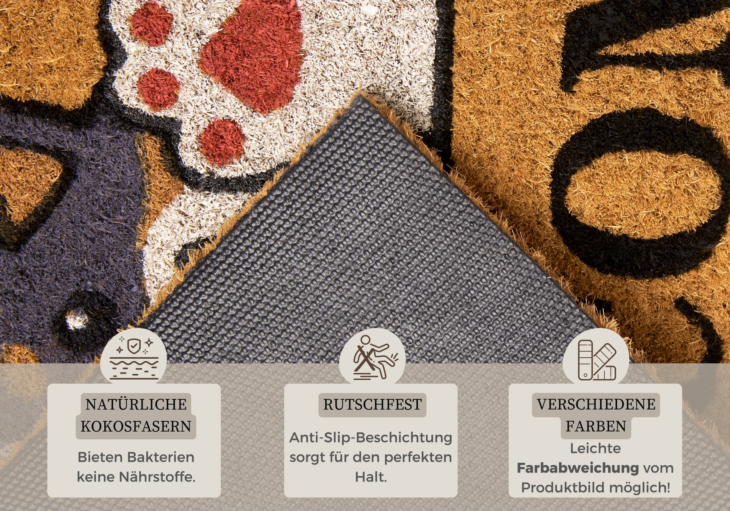 HANSE Home Fussmatte »Welcome & Dog, Türmatte«, rechteckig, 15 mm Höhe, Kokos, Schmutzfangmatte, Outdoor, Rutschfest, Innen, Kokosmatte, Flur