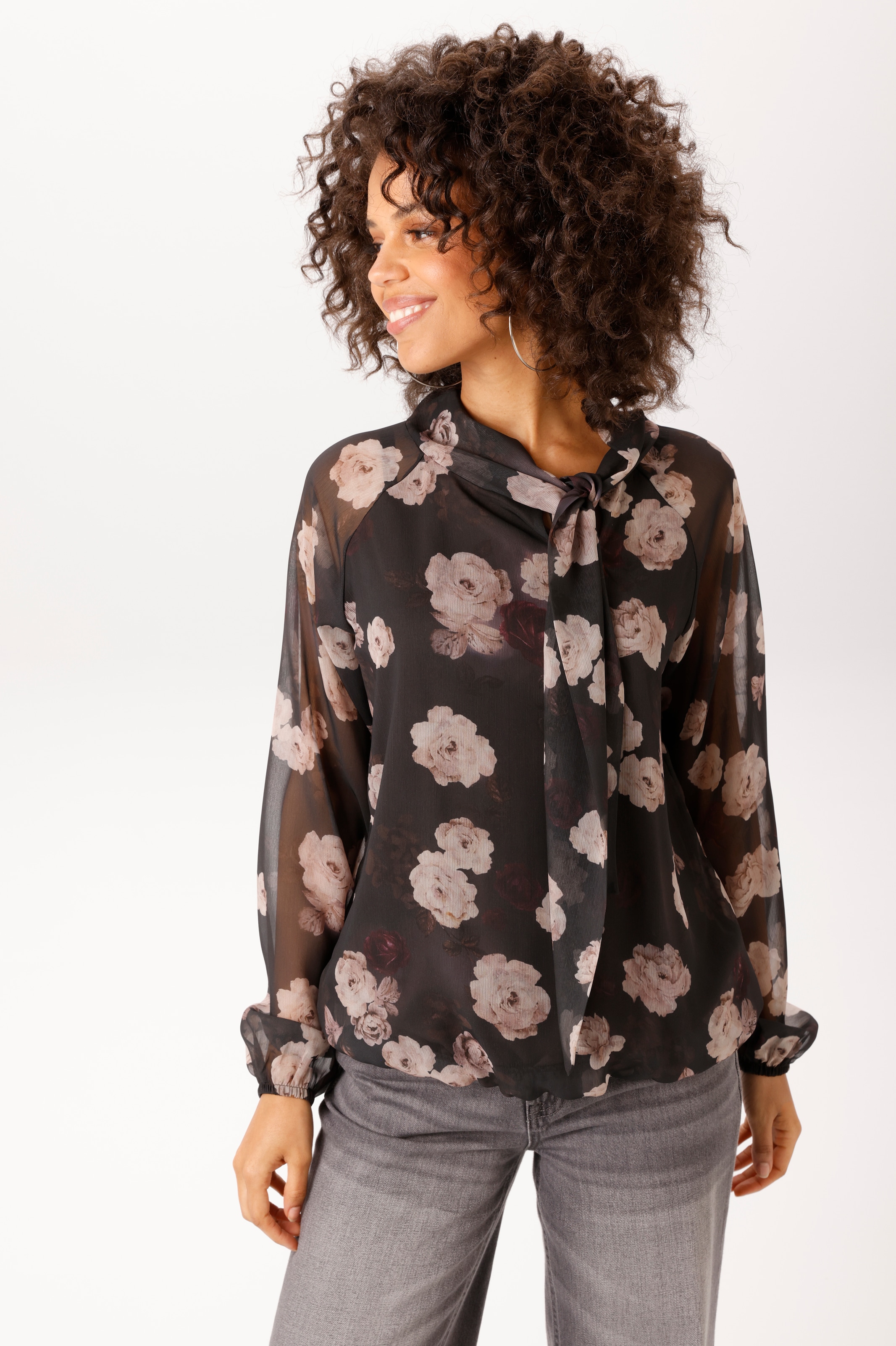 Image of Aniston CASUAL Schlupfbluse mit Glanzfäden im romantischen Rosendruck - NEUE KOLLEKTION