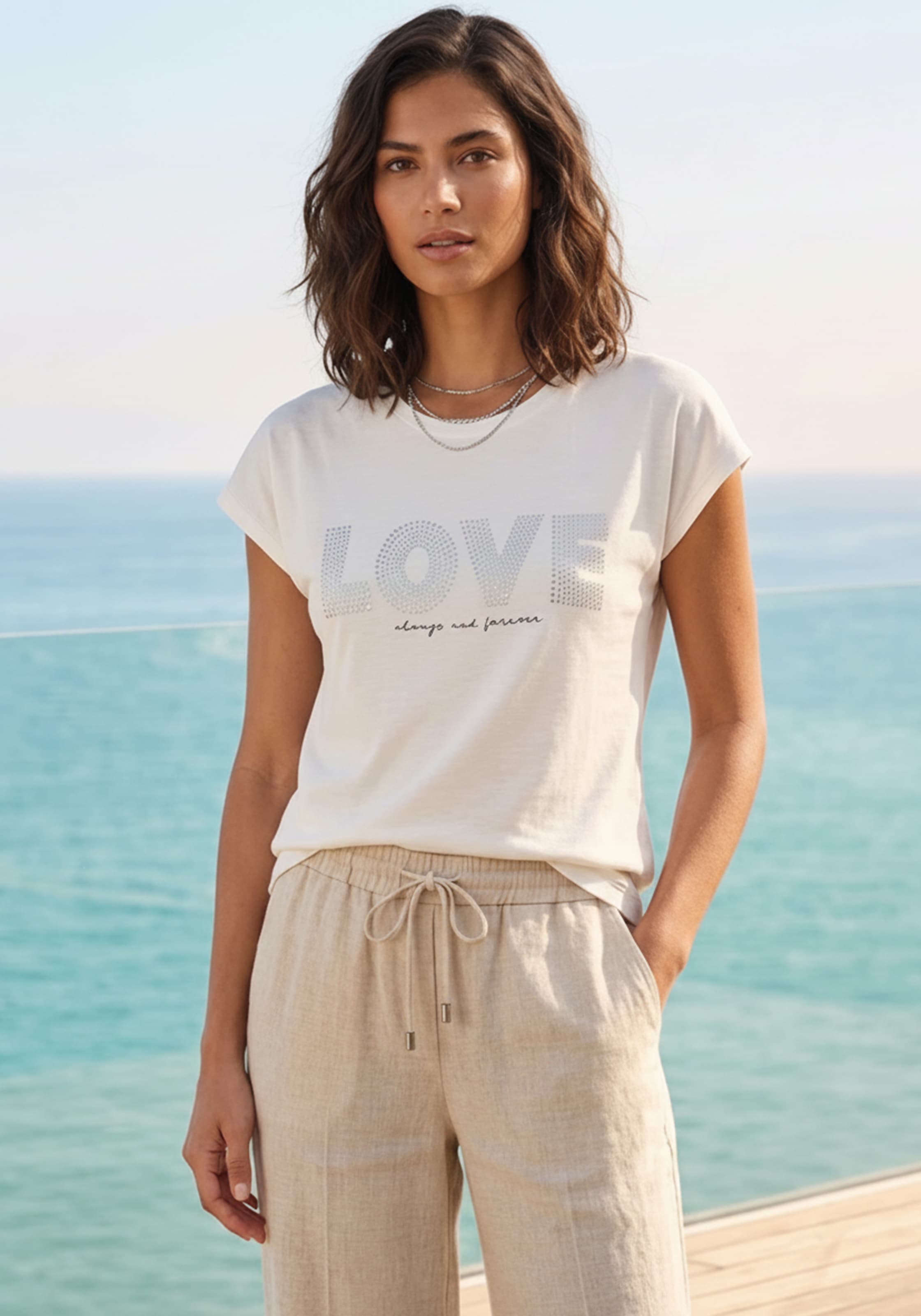 Image of Laura Scott T-Shirt mit Glitzersteinen, lockere Passform