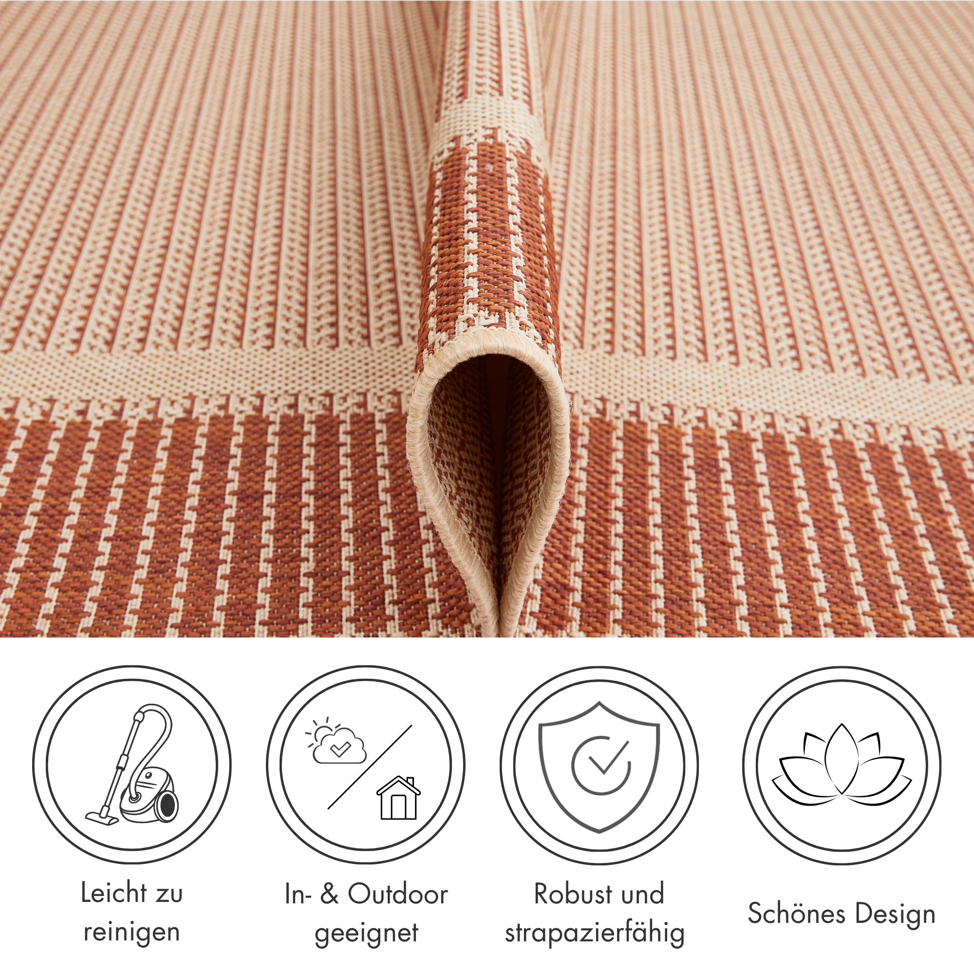 Andiamo Teppich »ARIZONA 2« rechteckig 5 mm Höhe Flachgewebe, mit Bordüre, In- und Outdoor geeignet, wetterfest