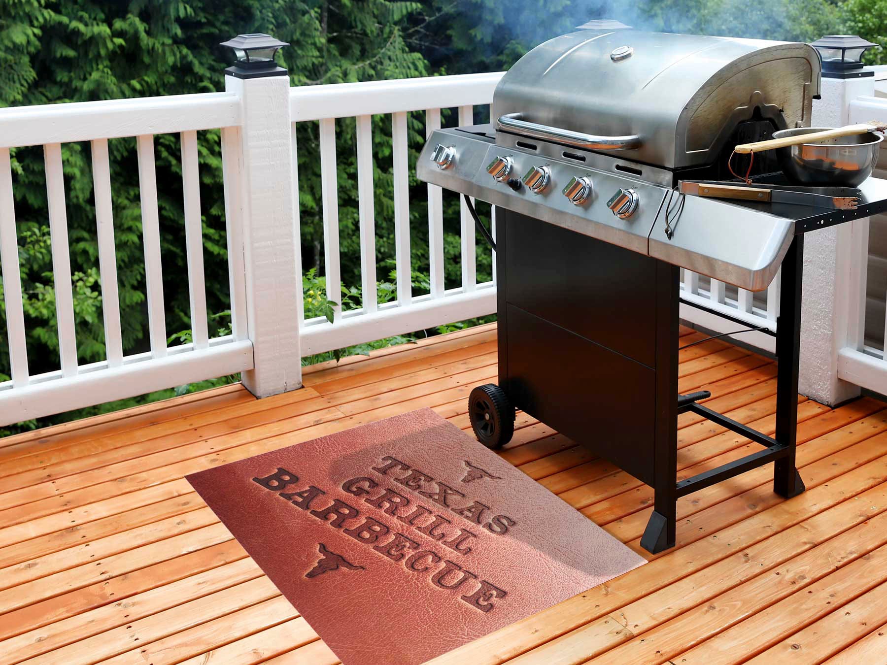 Image of Primaflor-Ideen in Textil Fussmatte "BBQ Grillunterlage TEXAS, Made in Belgium" rechteckig 5 mm Höhe Grillmatte ideal als Bodenschutz, mit Spruch, rutschhemmend, waschbar