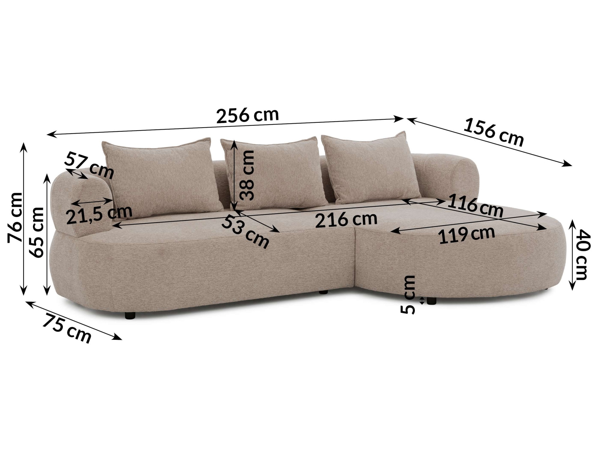 Home affaire Ecksofa »LUSSAC L-Form Design-Sofa mit Zierkissen, Masse B/T/H: 257/159/78 cm« hoher Sitzkomfort und modernes Design, Sofa ohne Bettfunktion