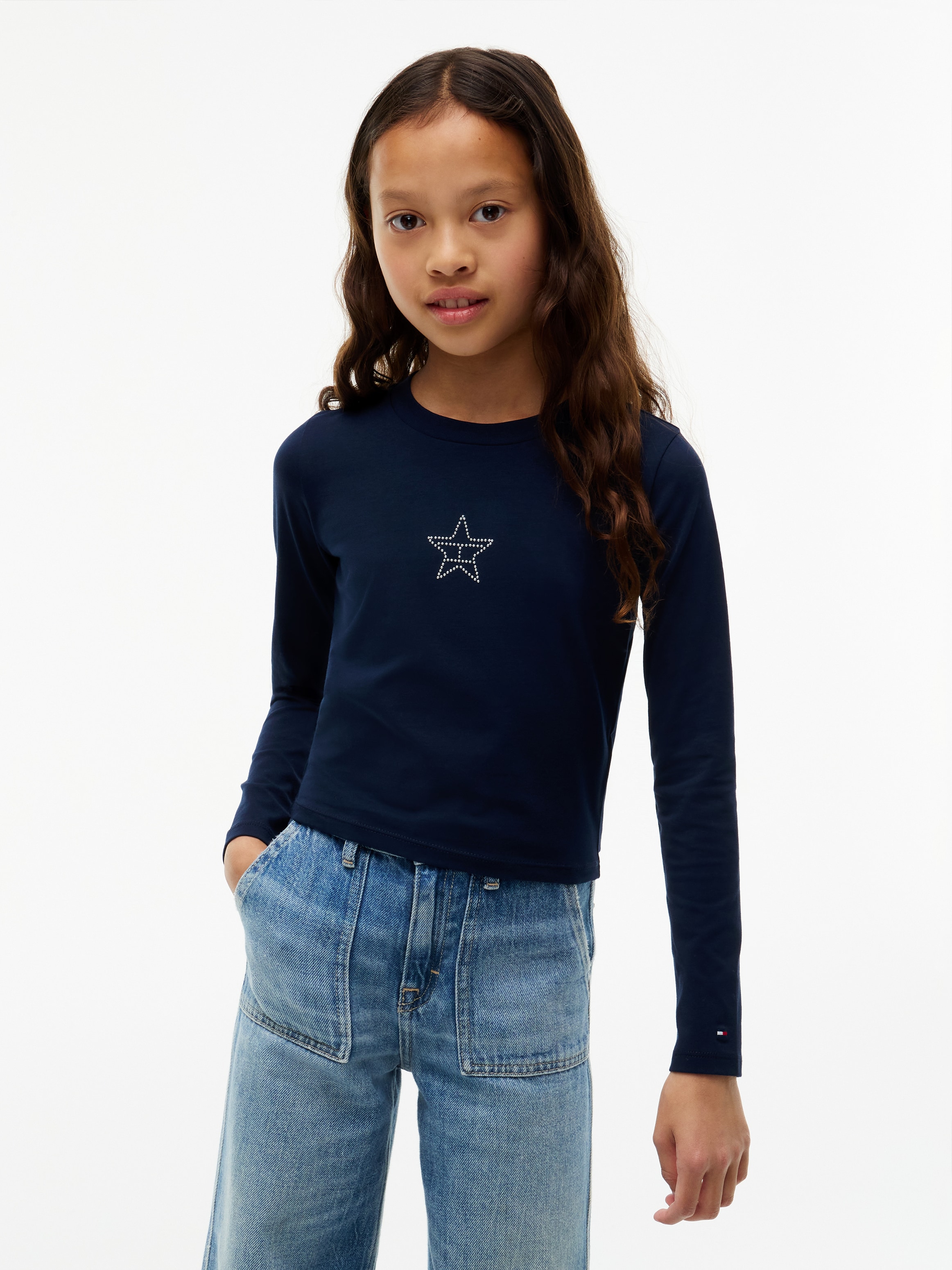 Image of Tommy Hilfiger Langarmshirt "STUD STAR FITTED TEE LS" Glitzer-Druck, Baumwoll-Mix, Kinder bis 16 Jahre