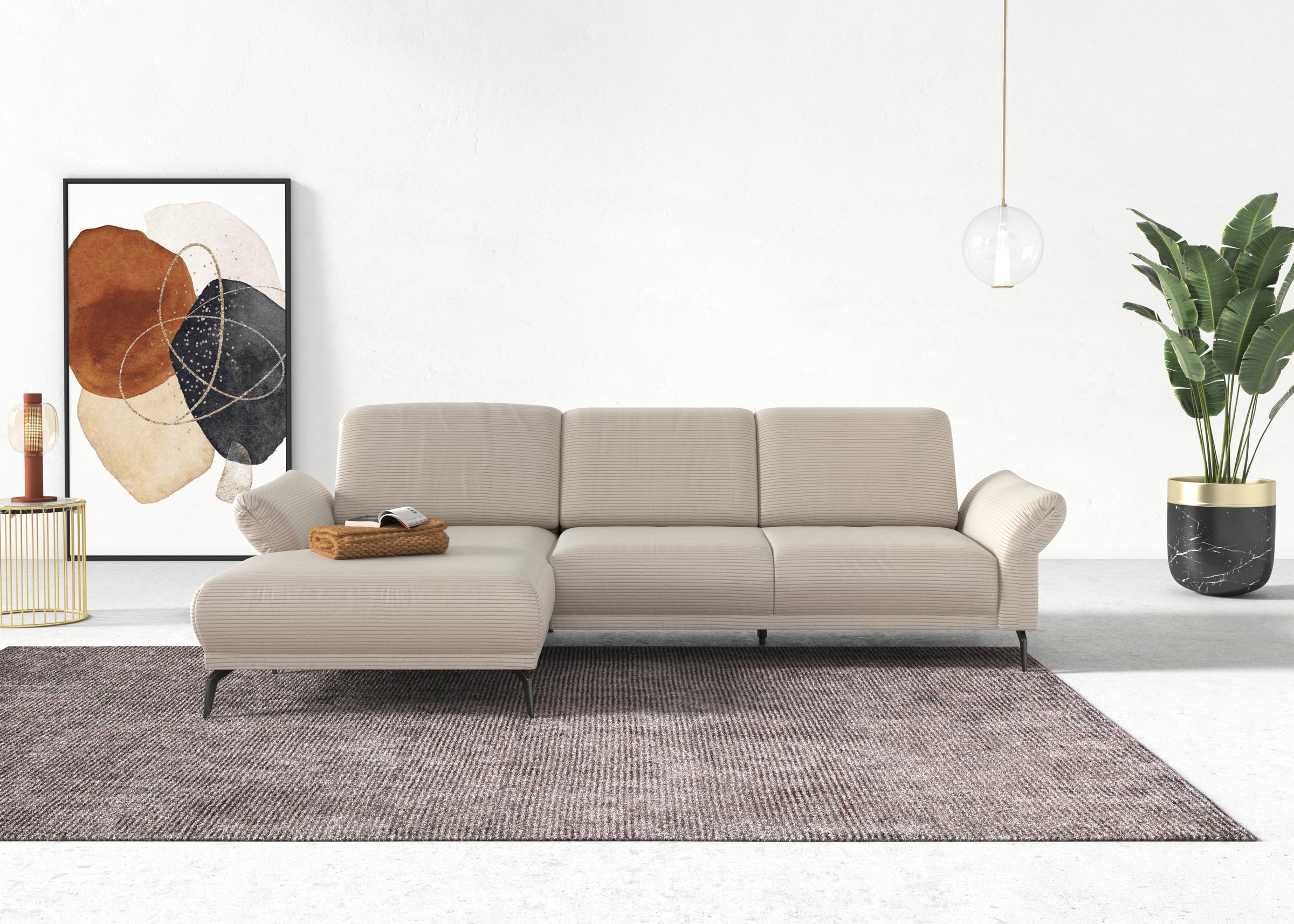 INOSIGN Ecksofa »Coco L-Form«, Sitztiefen-, Arm- und Kopfteilverstellung, Cord-Bezug, Fusshöhe 15 cm