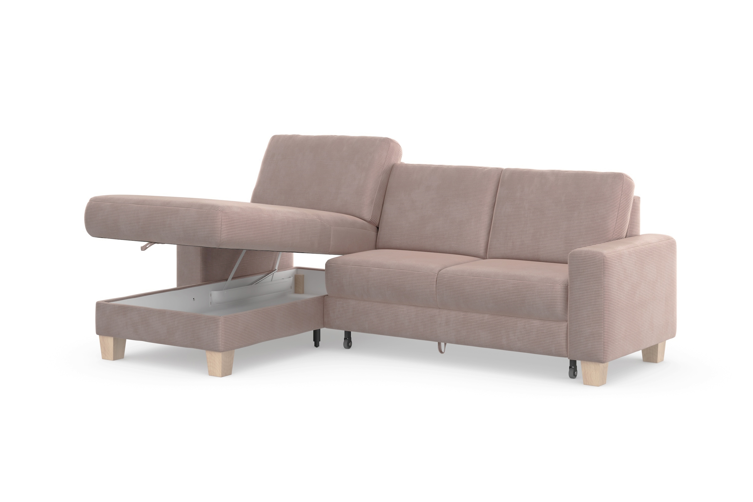 Home affaire Ecksofa »Summer L-Form«, mit Recamiere, mit oder ohne Bettfunktion und Bettkasten, Cord-Bezug