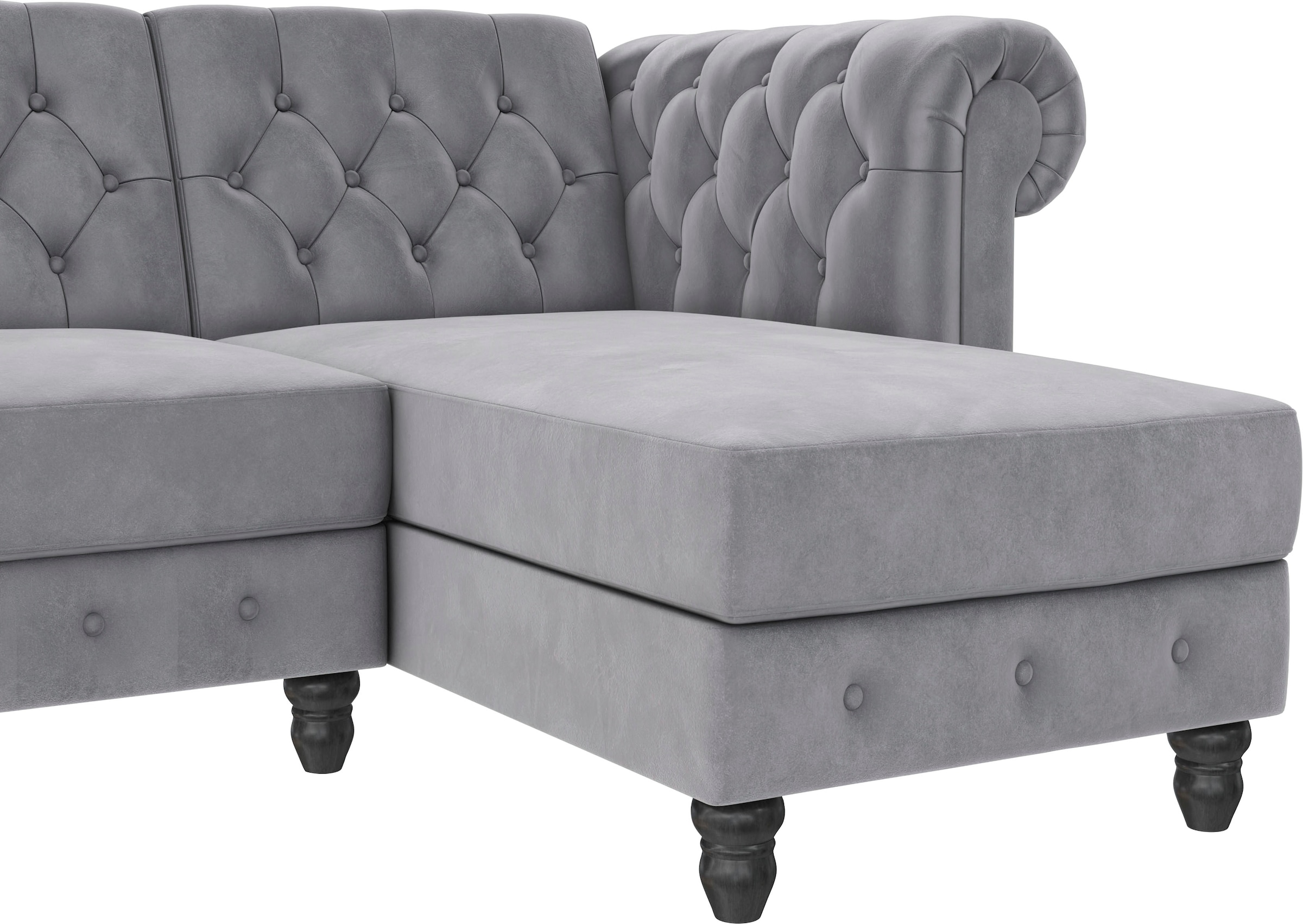 Dorel Home Ecksofa »Felix, L-Form, 241 cm (Liegefl.108x195 cm), Recamiere tauschbar,« verstellb. Rückenlehne, Bett-Funktion, Velours, Kunstleder, Vintage