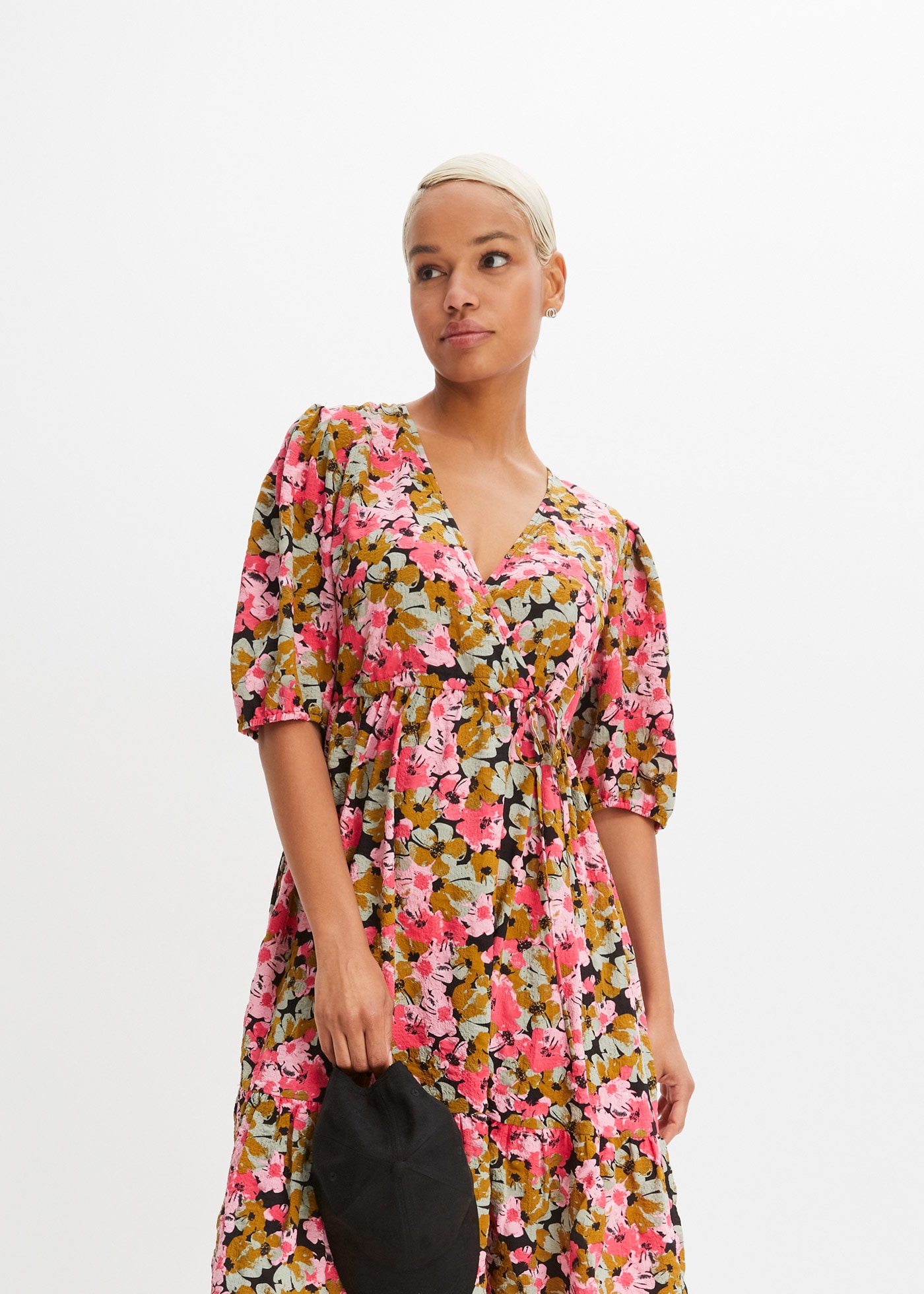 Image of bonprix Midikleid für Casualmode, aus Viskose und Polyamid, A-Linie, mit kurzem Arm